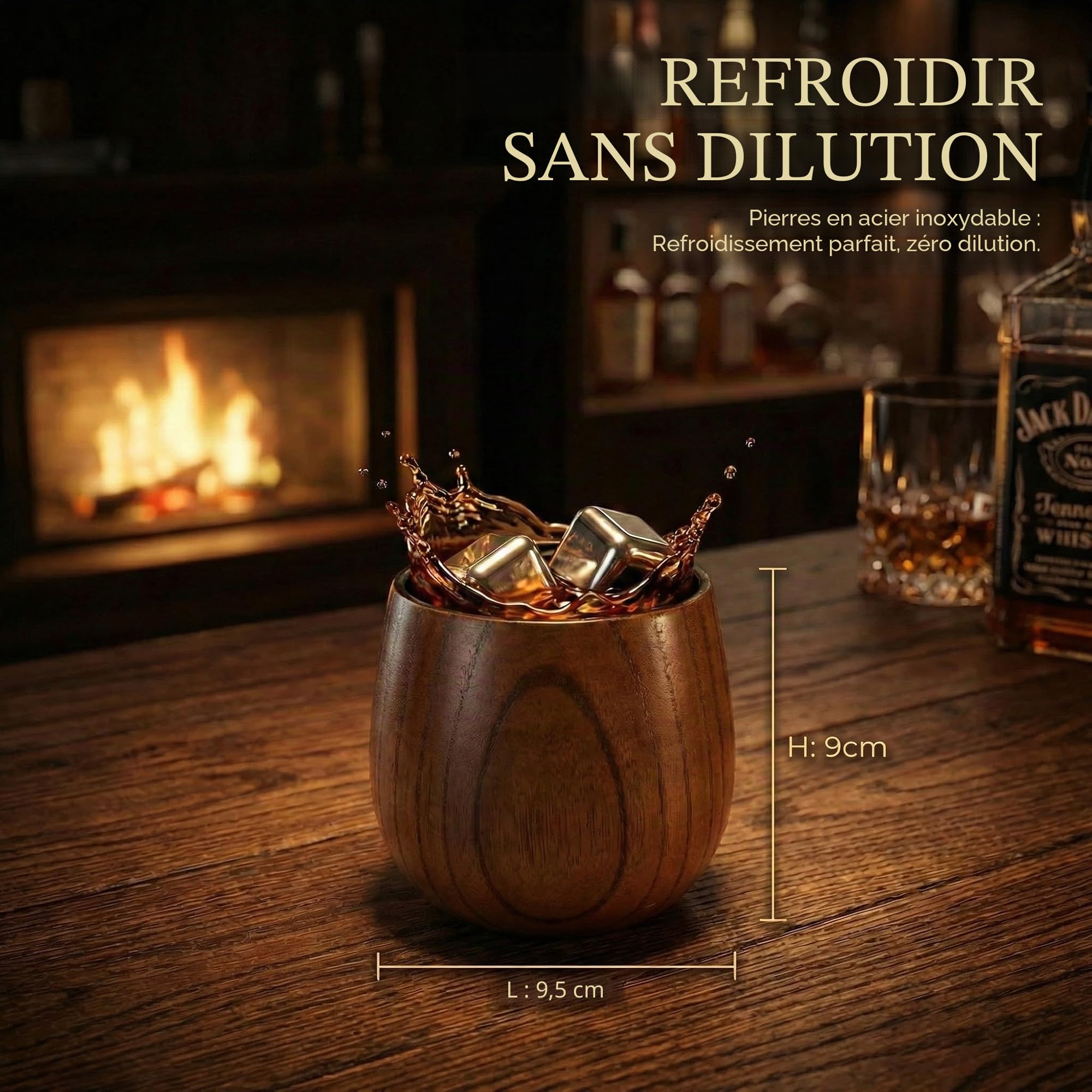 Verres à whisky en bois flammé, lot de 2 (300 ml) – Verres Old-Fashioned/Bourbon faits main – Cadeau incassable pour hommes et amateurs de whisky pour la fête des pères, anniversaire, Noël