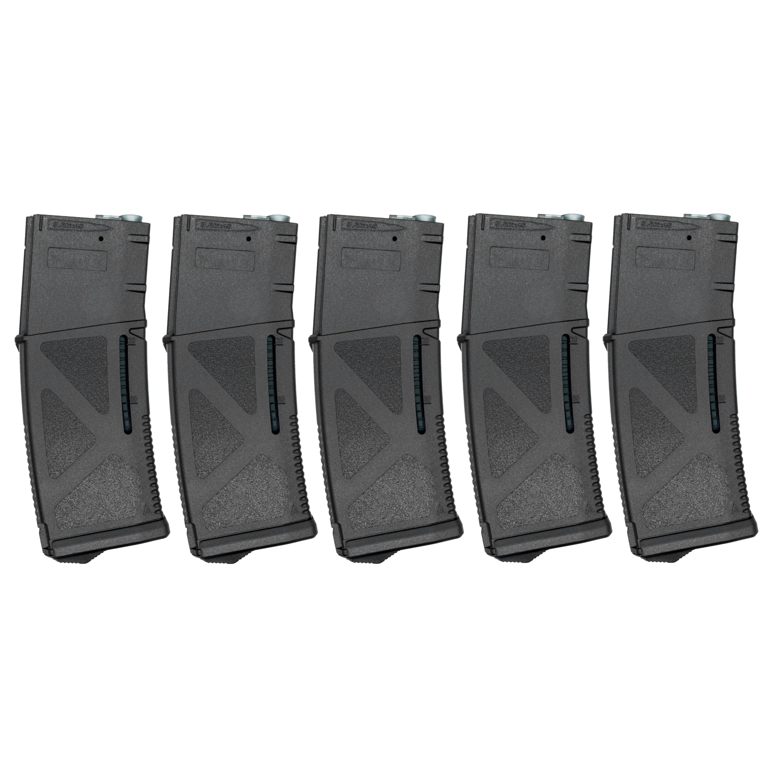 Airsoft M4 M16 Series Polymer 30/130 Round Transparent Window High Speed Mid-Cap Airsoft Magazine - Pack of Five
