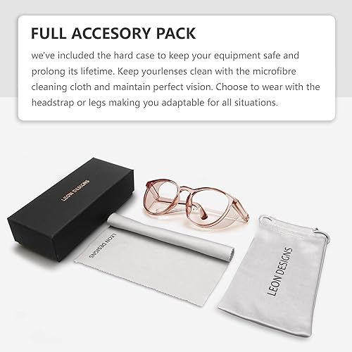 Miniatura 7 de Gafas de seguridad LeonDesigns con estilo anti niebla para mujer, protección de ojos azul, con bloqueo de luz azul, sin niebla, protectores laterales