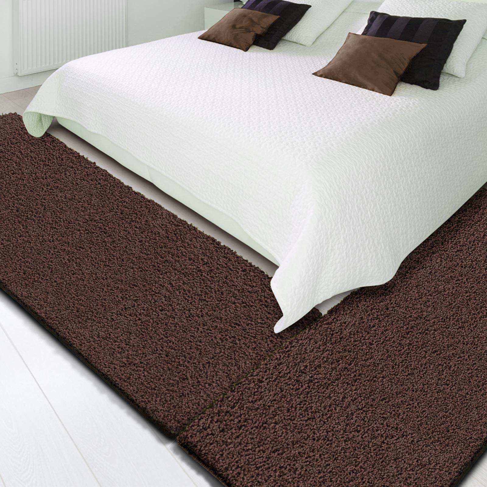 casa pura Tapis de Couloir Tapis Shaggy | Tapis Poil Long | Fabriqué en Allemagne | Accueil, Tapis de Passage | Tailles et Couleurs au Choix | Barcelona, 100x350cm - Marron foncé