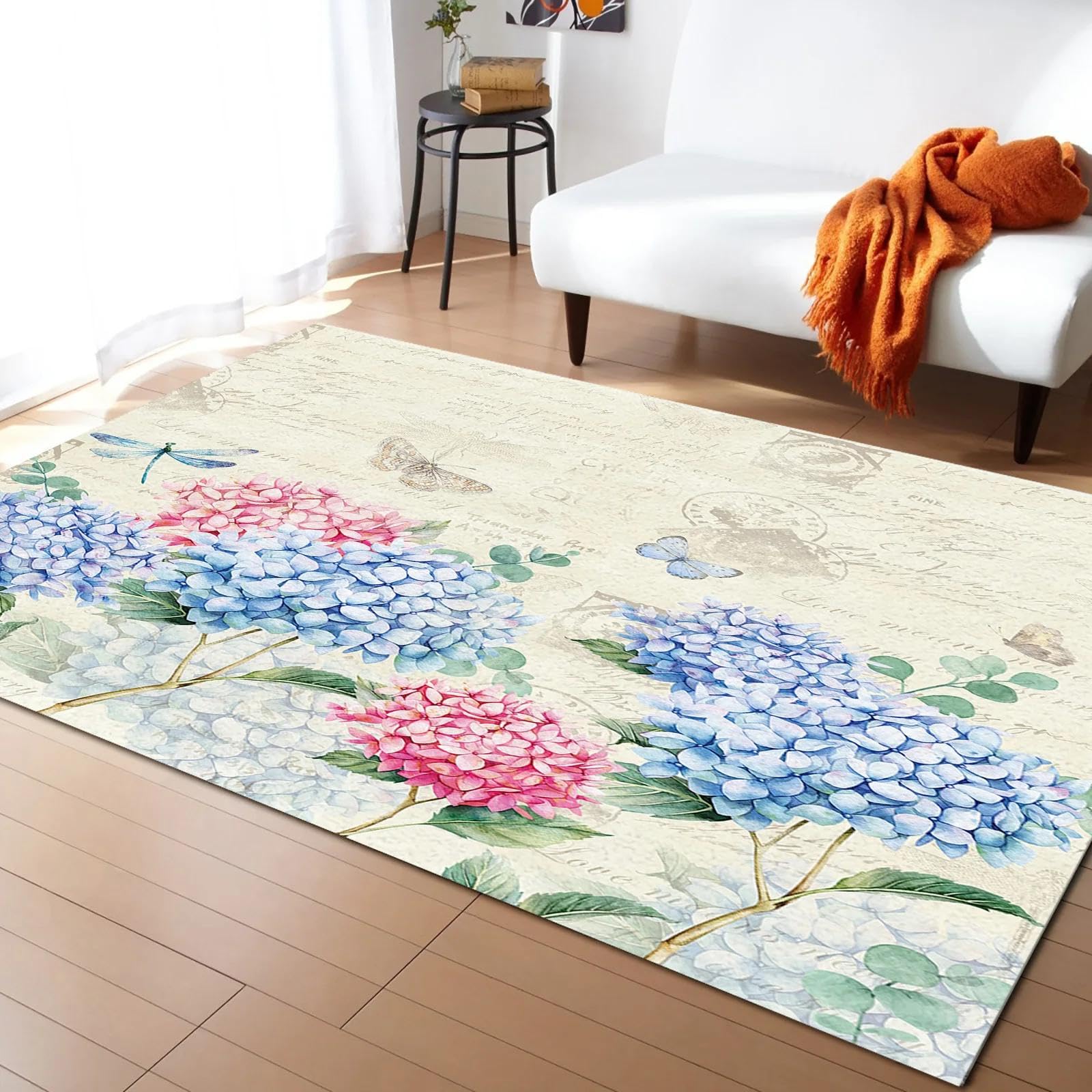 Tapis de table basse fleur hortensia aquarelle pour créer un salon chaleureux