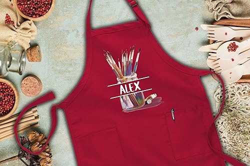 Miniatura 7 de Delantal de arte personalizado con bolsillos, delantal de pintura con nombre personalizado para artistas, estudiantes, profesores, niños, lienzo,