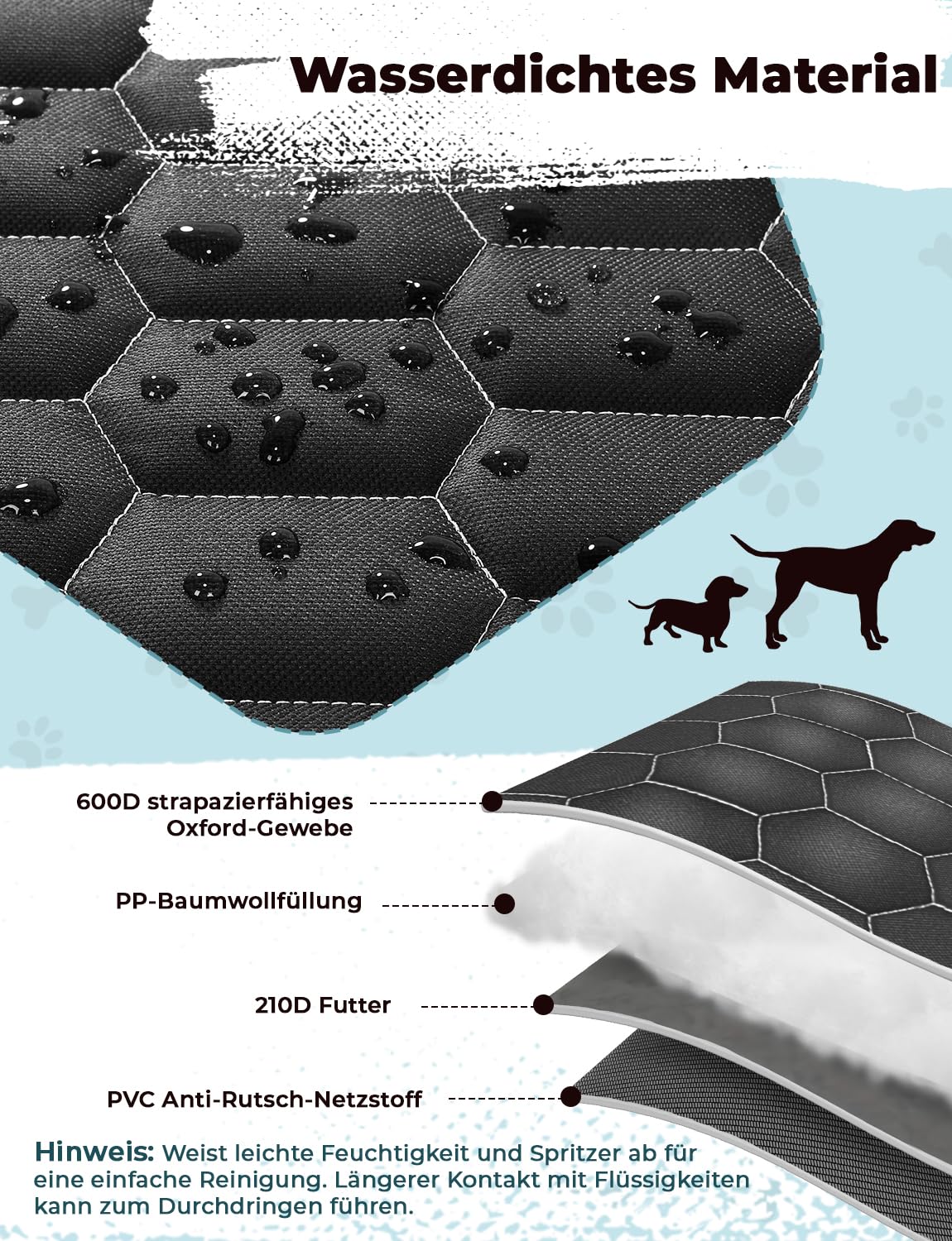 Oasser Kofferraumschutz Hund Kofferraum Schutzmatte 185x103cm Universal Auto 600D mit 2 Großen Taschen Seiten-und Ladekantenschutz Wasserdicht Kratzfest rutschfest Staubdicht für Limousinen und SUV