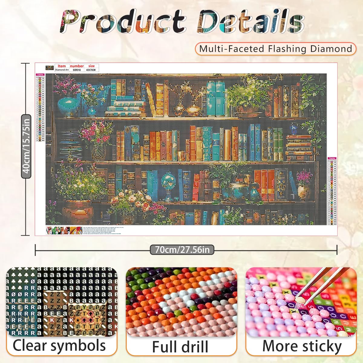 Amazon.com: Ohhvvow 5D Bookshelf & Blooms Large Diamond Art Kit