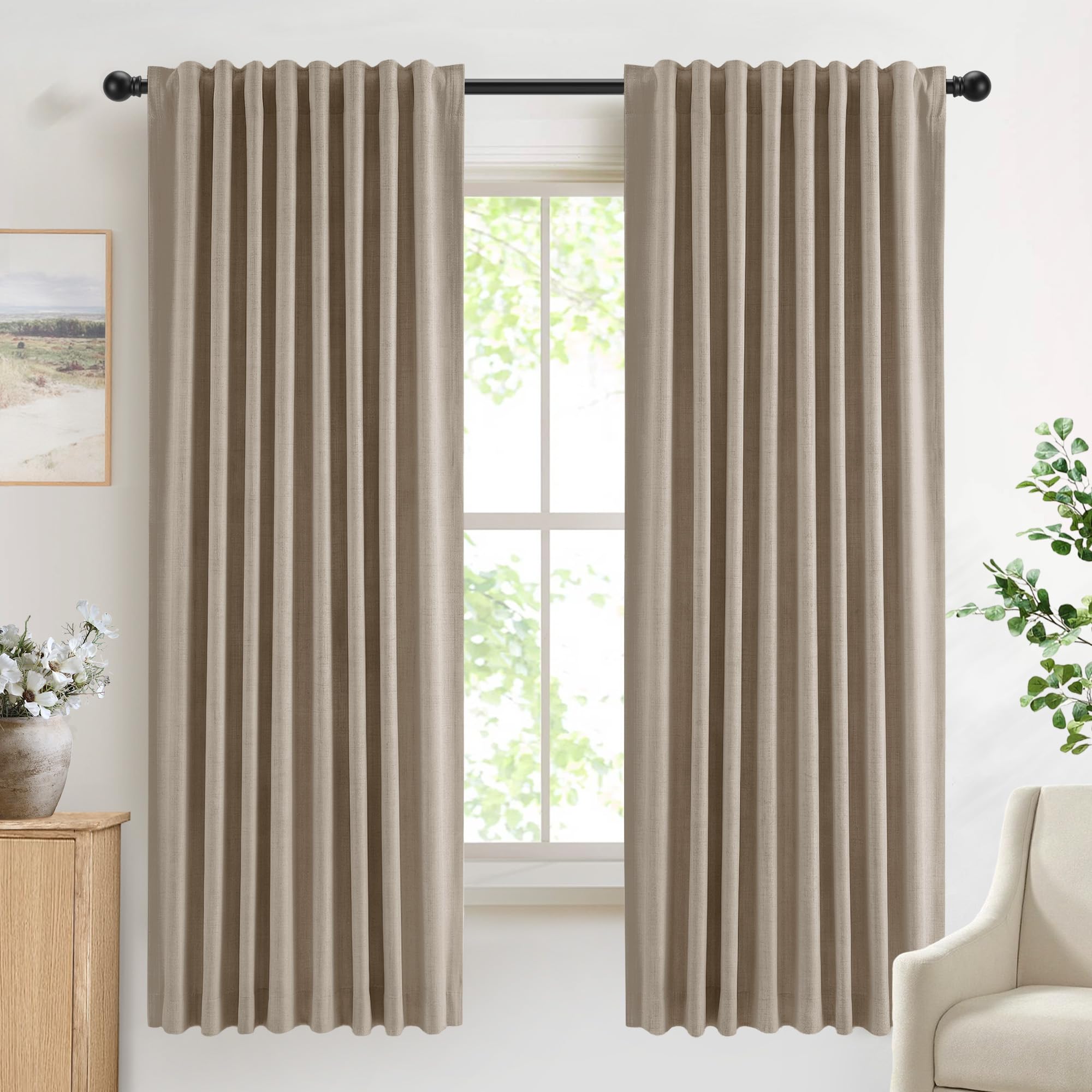 DEFYNEE 100% Blackout Curtains 2 Panels, 50" W x 72" L, Burlywood