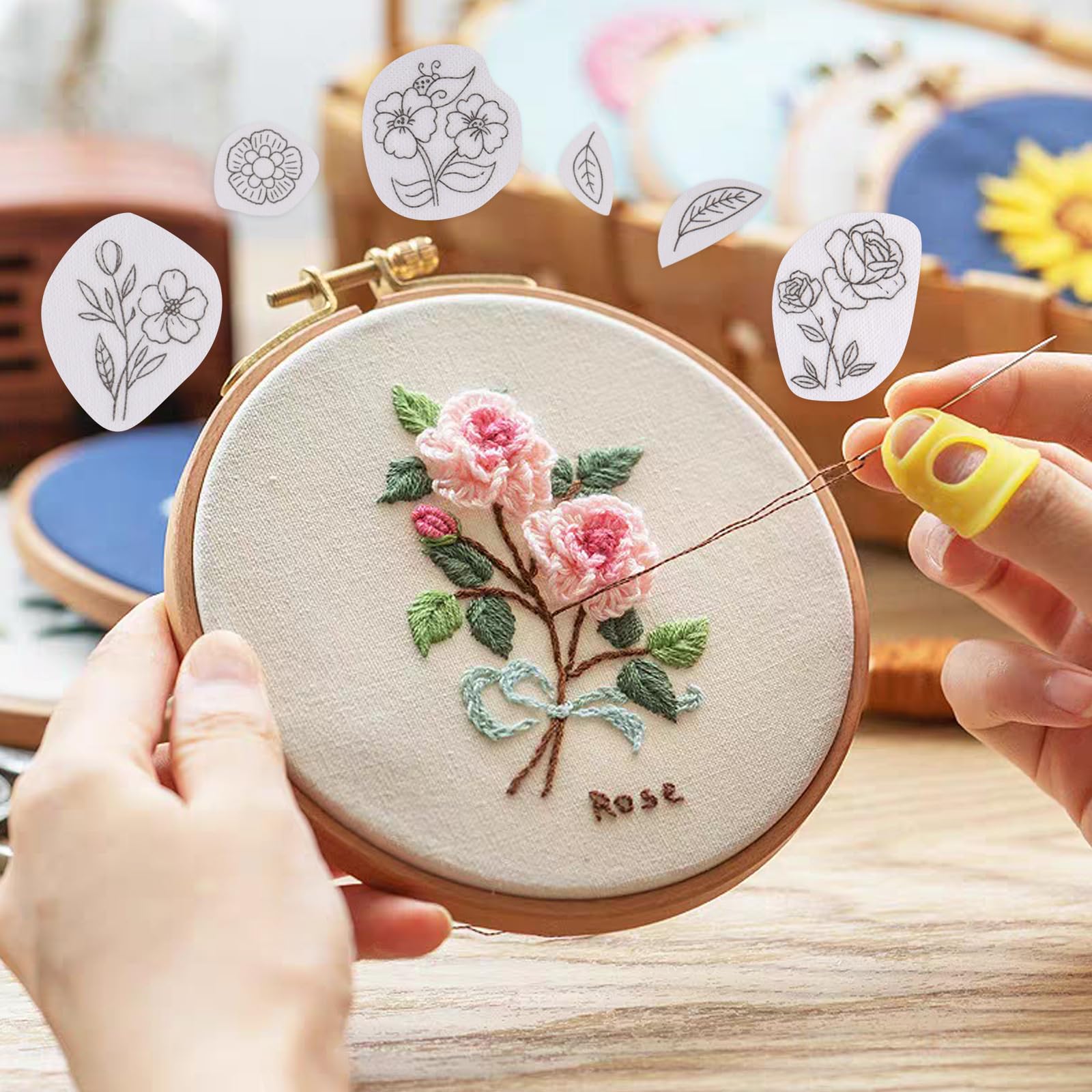 24 pezzi di fiori e uccelli, 4 fogli, solubili in acqua, modelli di
