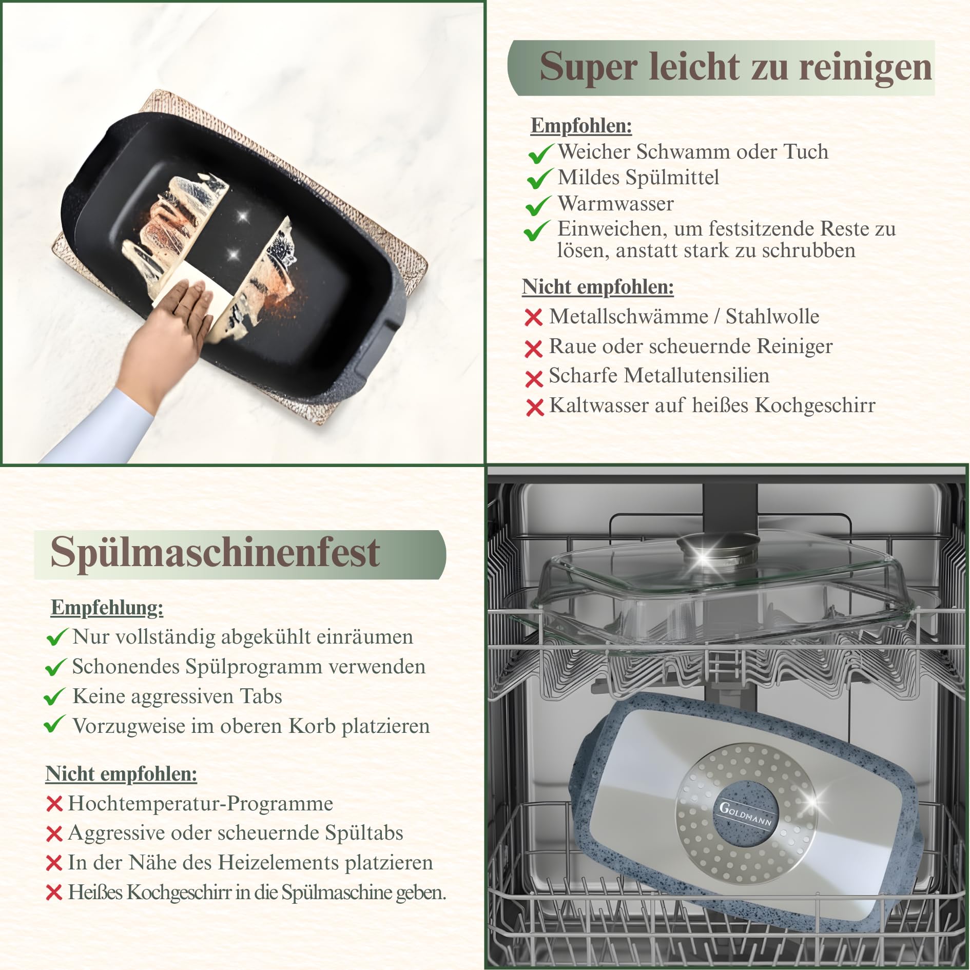 GOLDMANN Bräter rechteckig 32 x 21 x 11 cm (5,5 l) – Aluminiumguss – Antihaftbeschichtung in Marmoroptik – Glasdeckel mit Aromaknopf – Für alle Herdarten geeignet – Ofenfest – PFOA-frei