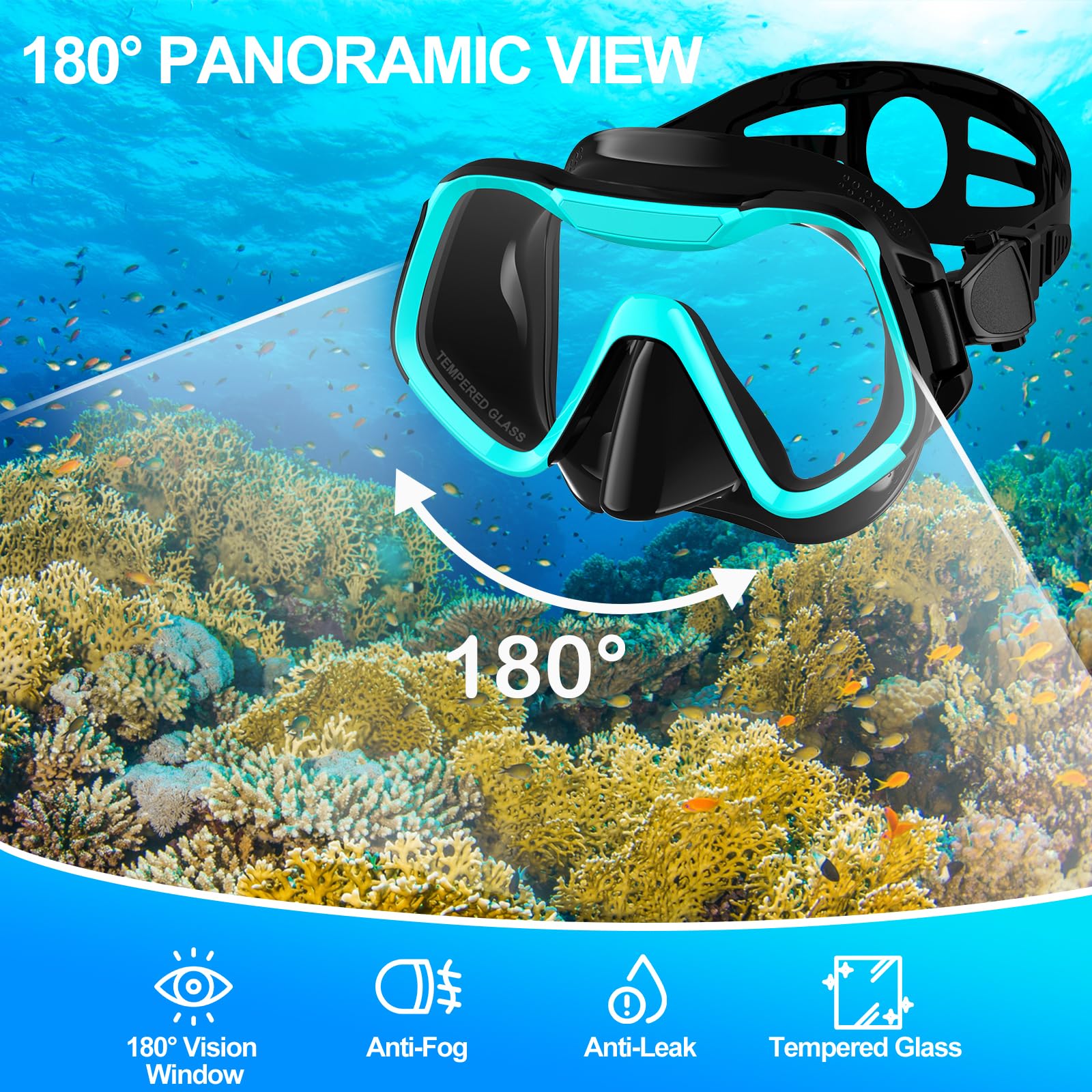 Maschera Subacquea Adulti, Tonfarb Maschera Snorkeling con Maschera e Boccaglio, Panoramica a 180 Gradi e Boccaglio Snorkel, Anti-Nebbia Antiperdita Maschera Sub per Giovani e Adulti