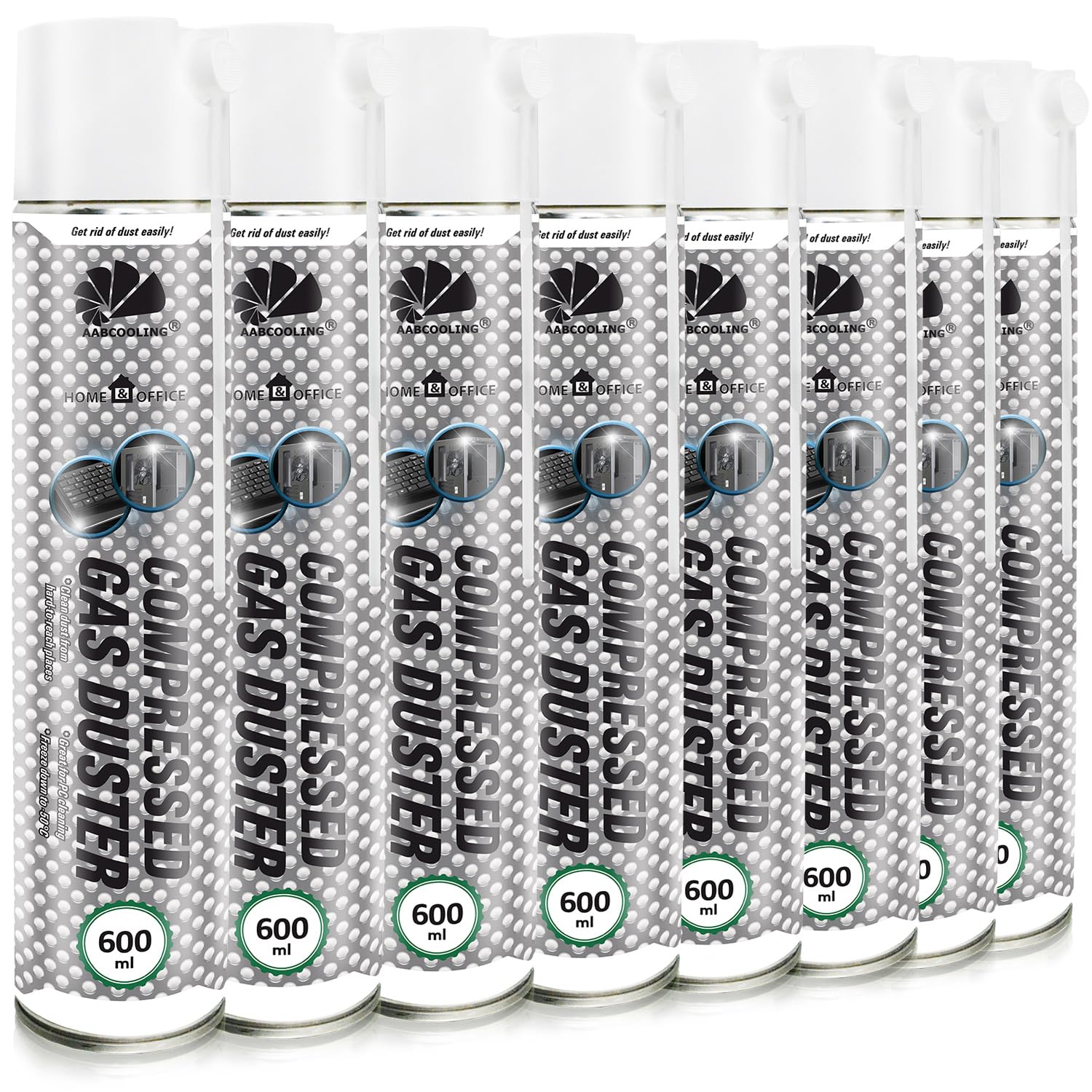 AABCOOLING Home&Office 8x 600ml Aire Comprimido – Limpieza de Ordenadores, Componentes Informáticos, Tarjeta Gráfica, Portátil, PC, Soplador de Polvo, Aerosol, Oficina, K1