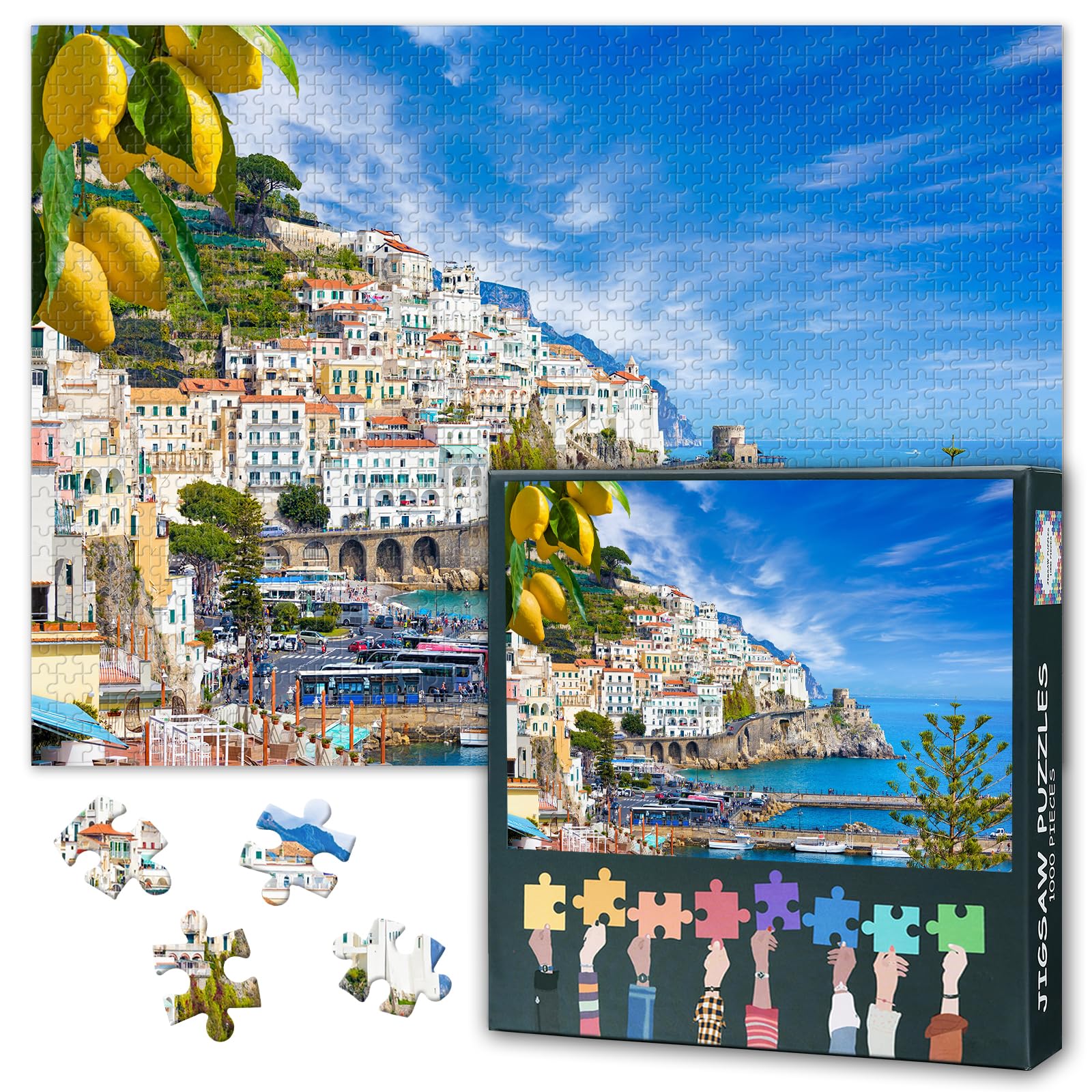 Beautiful Amalfi Coast 1000 Piece Puzzle for Adults Tourist Attractions in Italy Adult Puzzle Pieces Challenging Family Activity Game Gift for Family Friends 27.5" x 19.6"
