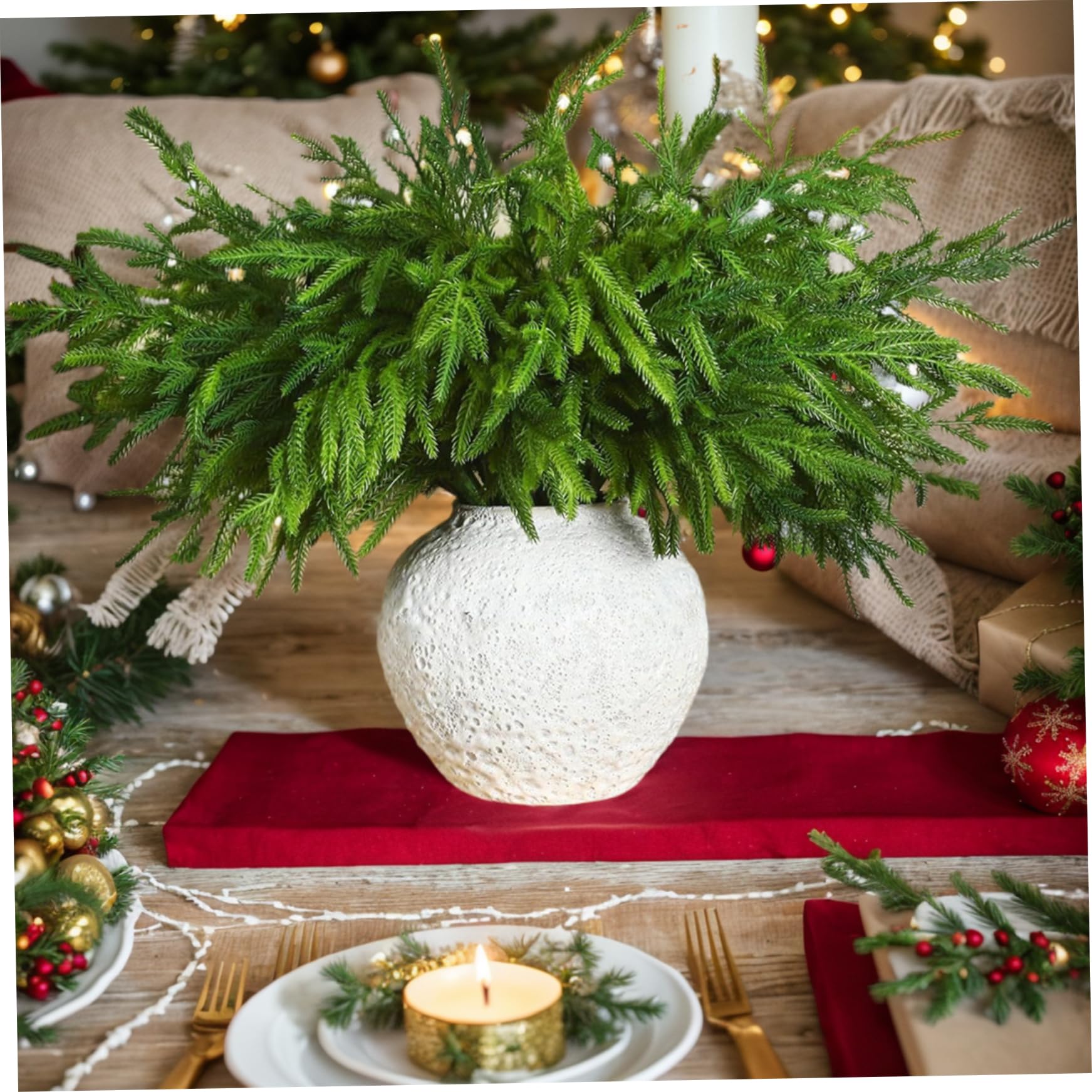 Norfolk Pine 12pcs Norfolk Pine Stämme Realistische künstliche Kiefernzweige Weichkleber Norfolk Pine Weihnachten Stängel für Weihnachten Innen im Freien im Freien Wohnkultur
