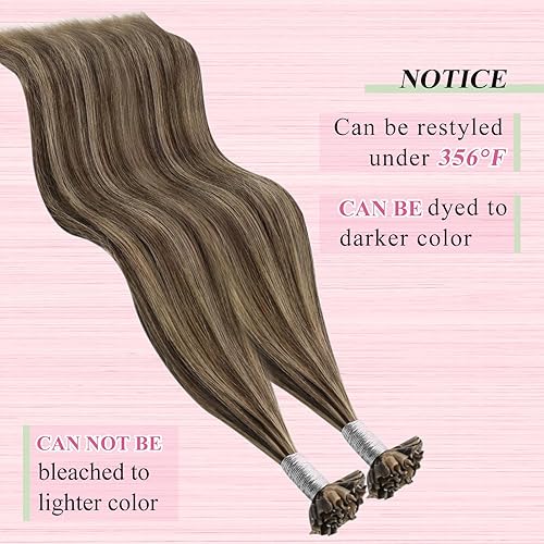 Miniatura 5 de YoungSee Extensiones de cabello humano con punta en U, color marrón con reflejos rubios, extensiones de cabello humano real, extensiones de cabello
