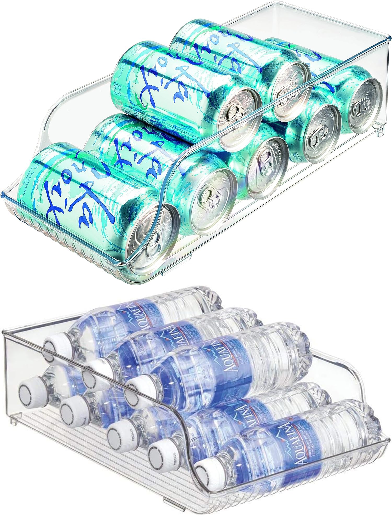 YLMKDE 2 PCS Plastic Refrigerator and Freezer Storage Organizer Bin Water Bottle and Drink Holder for Kitchen, Basement, Garage Fridge, Clear