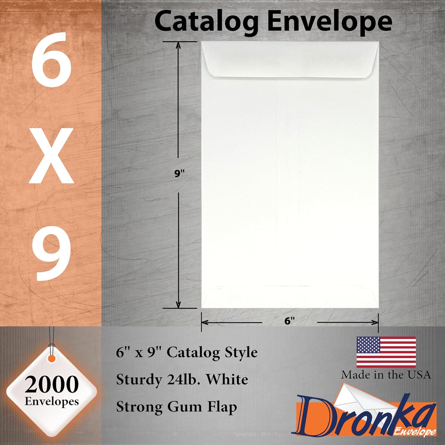 2000 Dronka Envelope Catalog Envelopes, 6 x 9 Inches, Open End, 24lb White Paper, Gummed Closure, 2000 Count