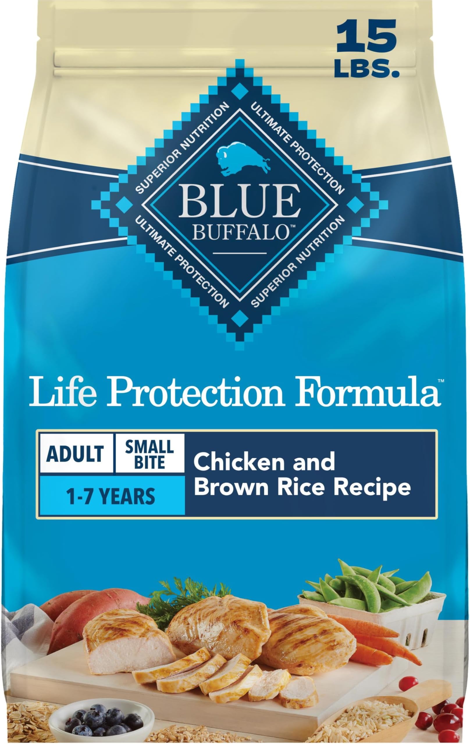 Life Protection Formula Chicken & Brown Rice Small Bite Adult Dry Dog Food, Supports Immunity with Antioxidant-Rich LifeSource Bits, Promotes Healthy Muscles, Skin & Coat Health, 15 lbs.