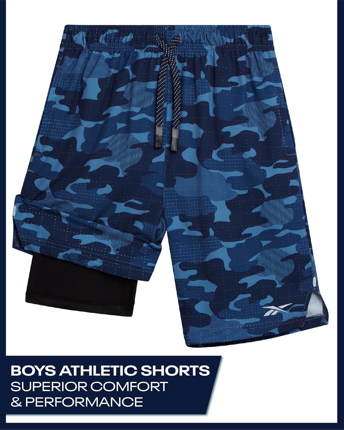 Reebok Boys Shorts - 2 in 1 Basketball Shorts with Compression Liner and Pockets - Gym and Running Boys Athletic Shorts - Image 2