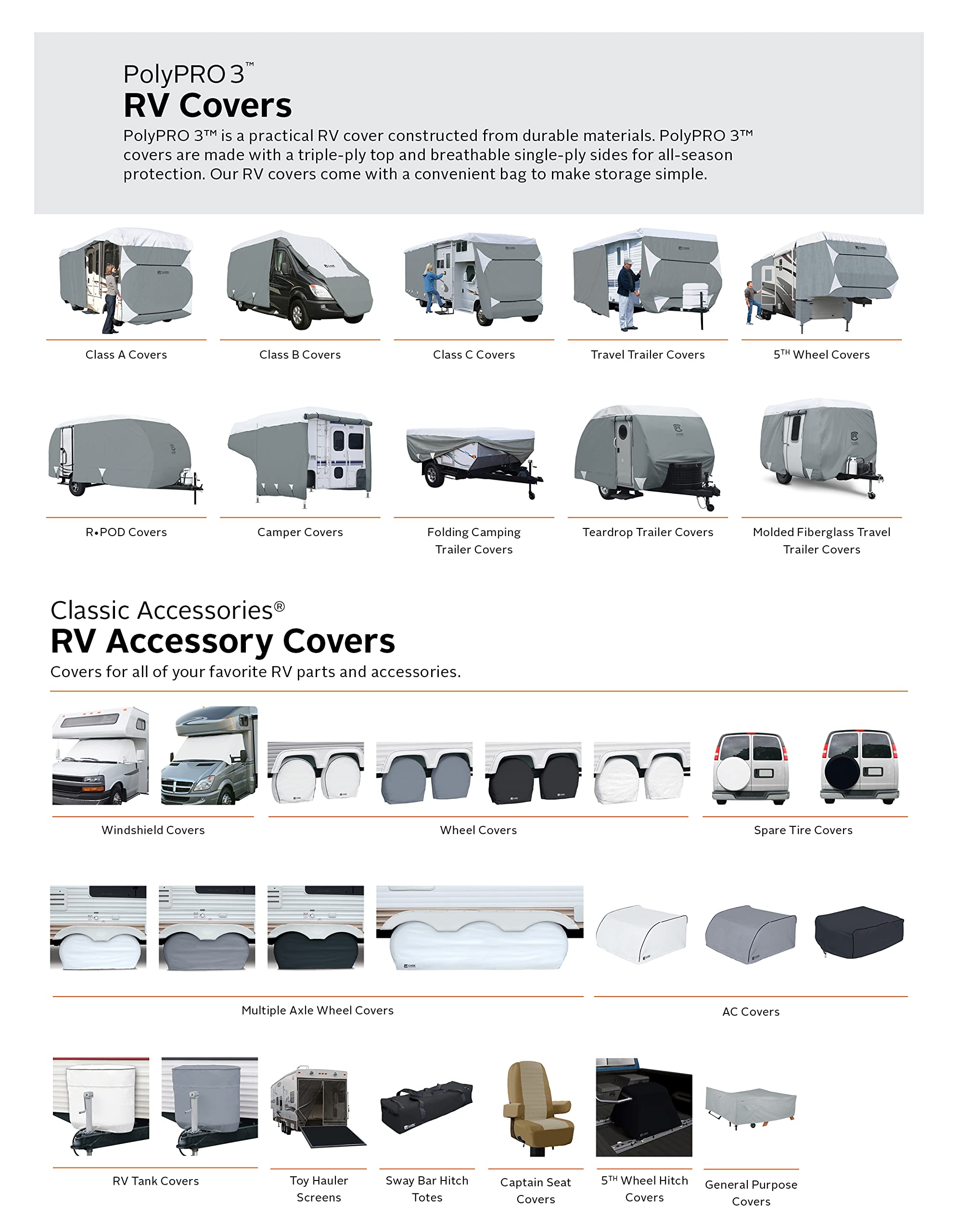 Classic Accessories 80-304-163101-RT PolyPRO 3 Deluxe Caravan Cover, pasuje do przyczep, 548-609 cm L