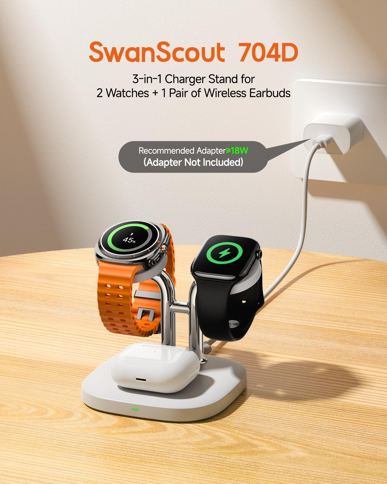 SwanScout Chargeur double montre pour Samsung Galaxy Watch (pas pour 9