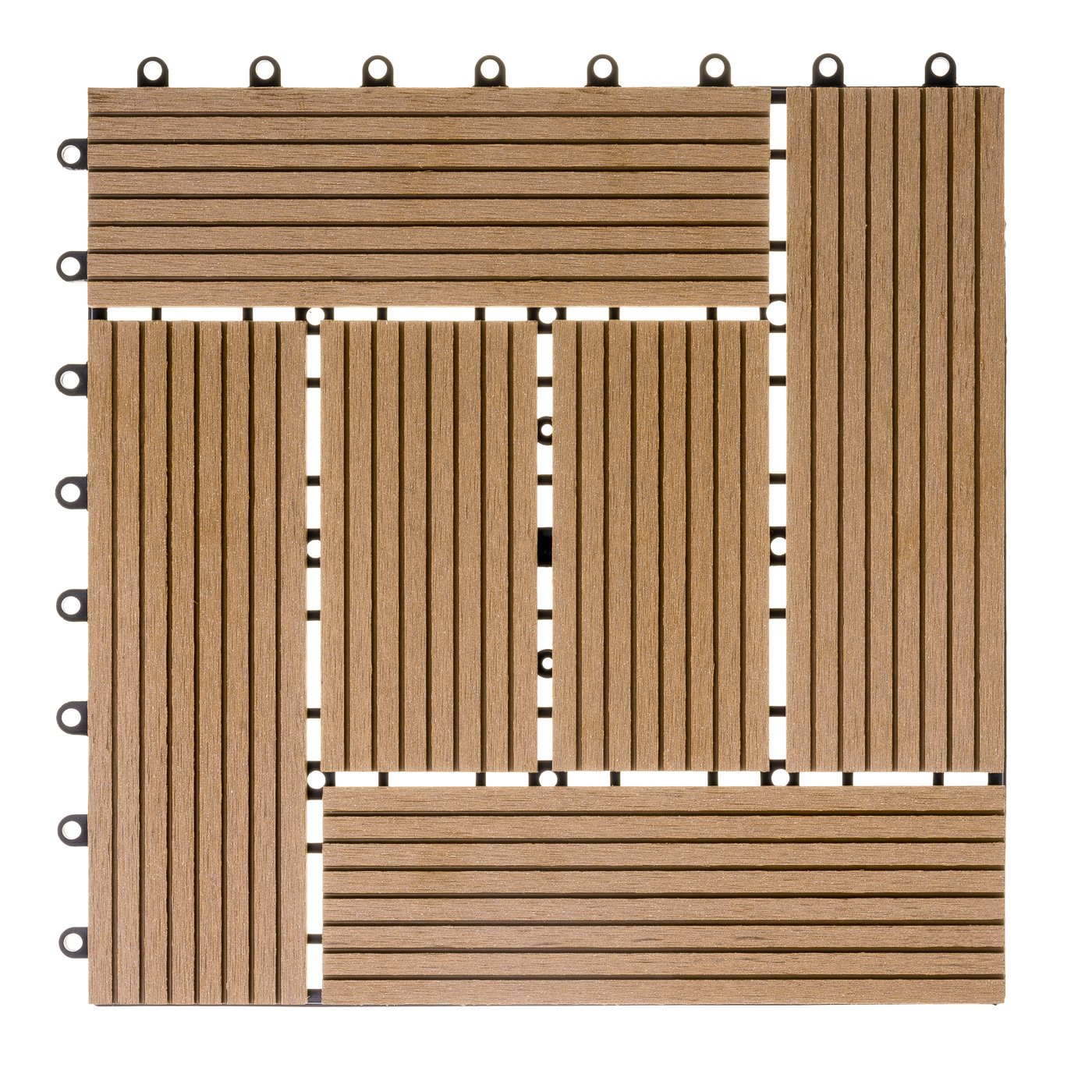 Ventanara® WPC Holz Kunststoff Fliesen Terrassenfliesen Klickfliesen Balkonfliesen 11 Stück = 1m² (30 x 30 cm, Natur Mosaik)
