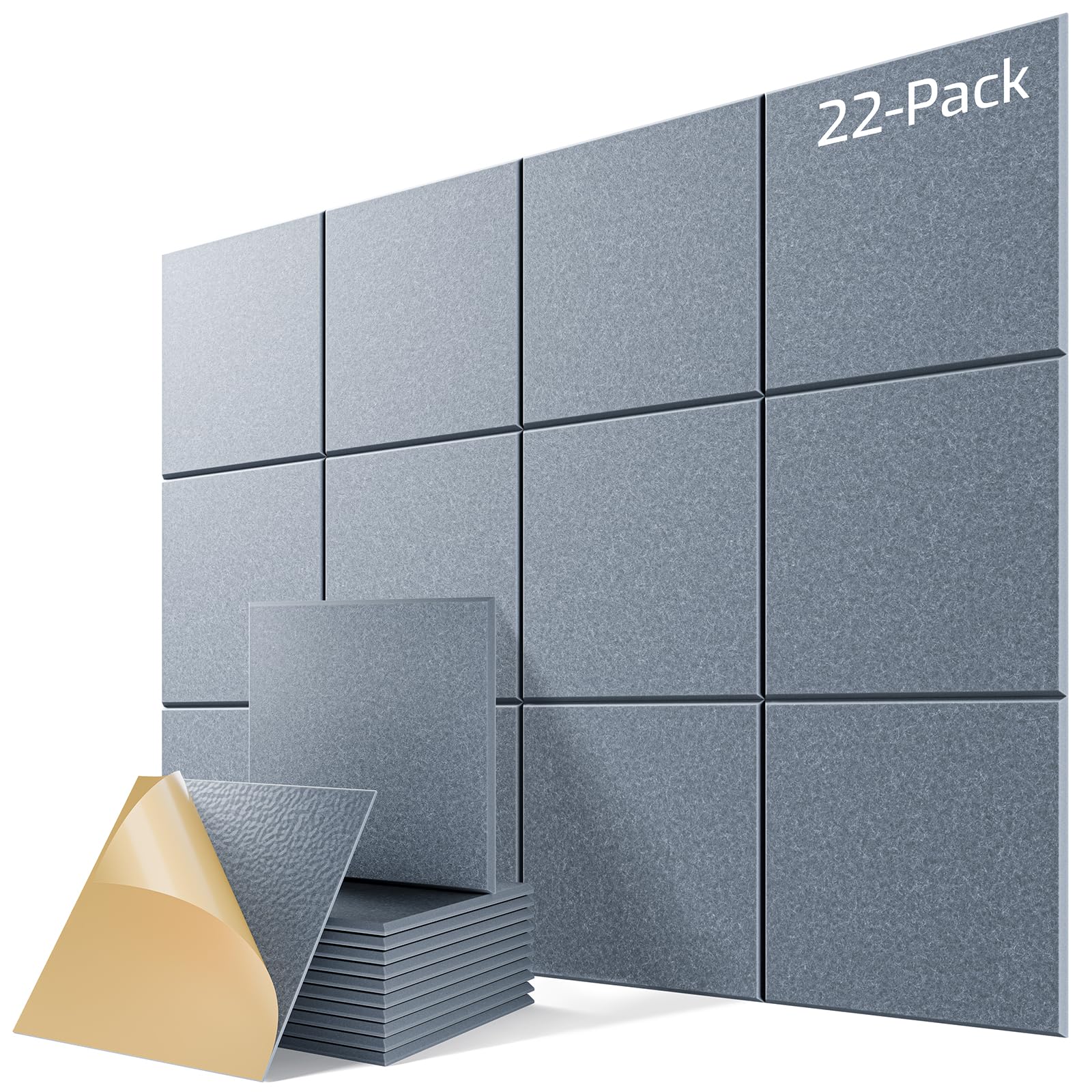 22 Pack Self-Adhesive Acoustic Panels, 12" X 12" X 0.4" High-Density Sound Proof Foam Panels for Walls, Soundproof Wall Panels for Home &amp; Office (Light Gray)