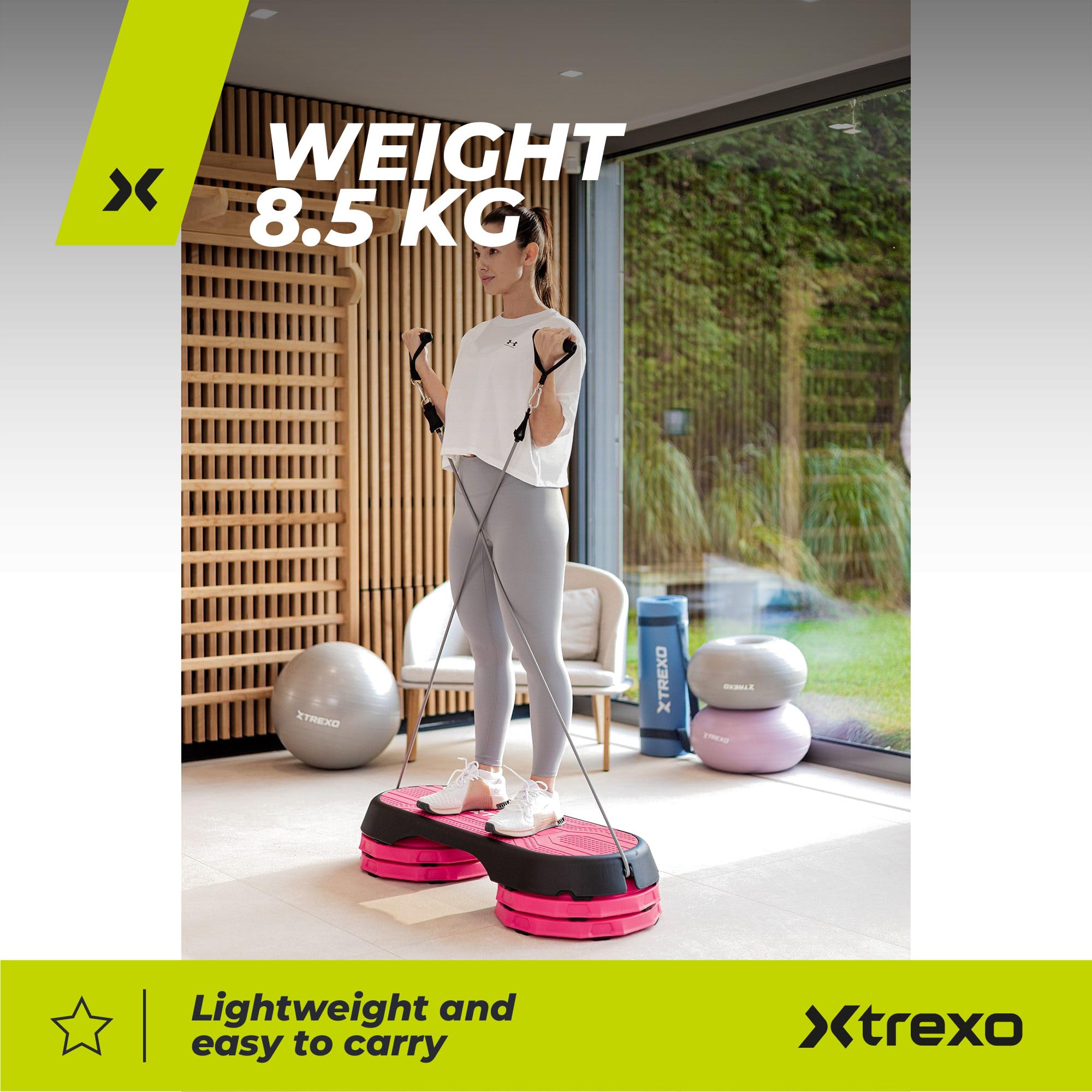 TREXO Marche d'aérobic 107x 42 cm Pour le cardio et le fitness Hauteur ajustable 10-15-20 cm Durable en polypropylène et TPR Marche d'aérobic de haute qualité jusqu'à 250 kg