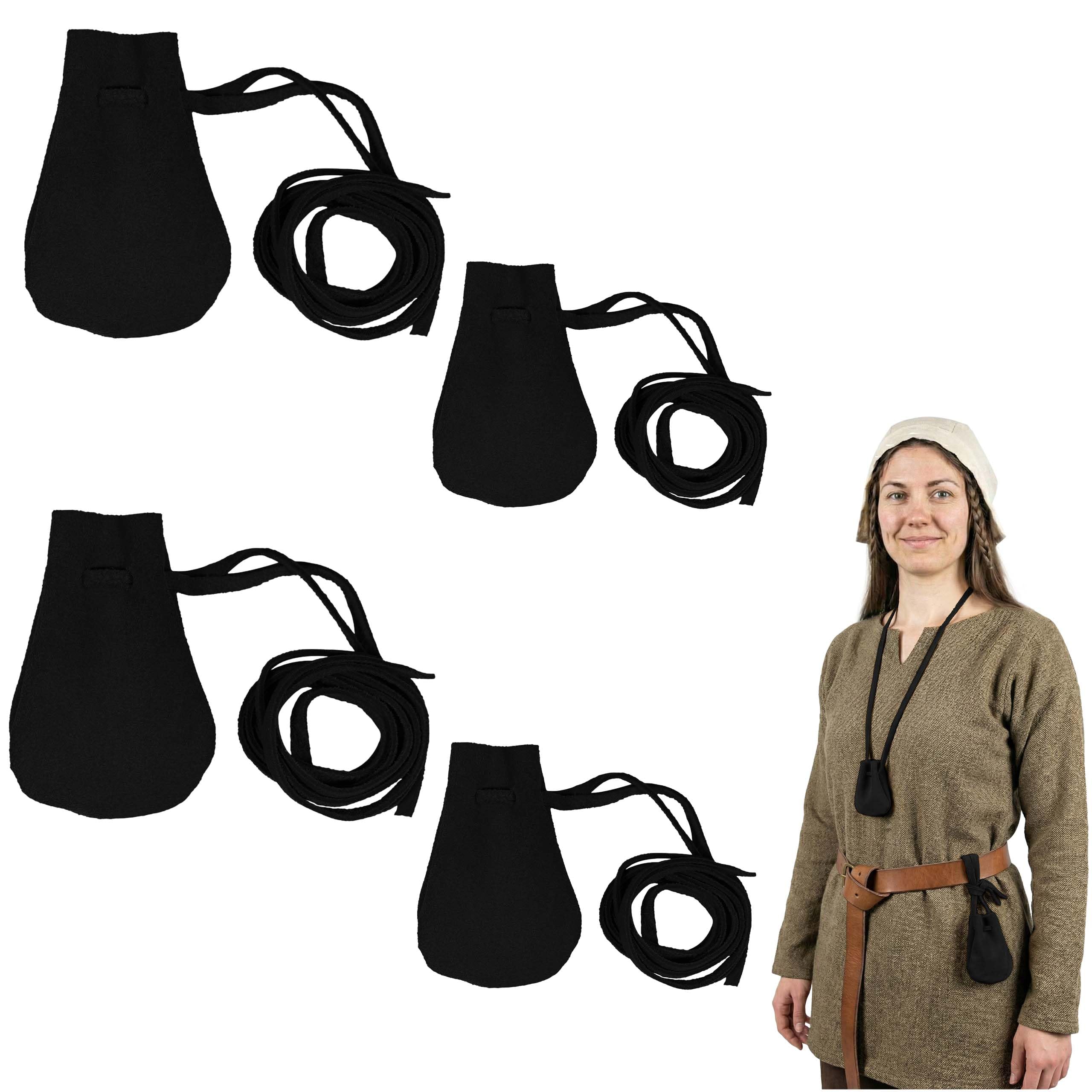 Pack of 4 Mythrojan Small Trinket Pouches Suede Leather Drawstring Coin &amp; Dice Bags for LARP, SCA, Viking &amp; Medieval Events, Color : Black