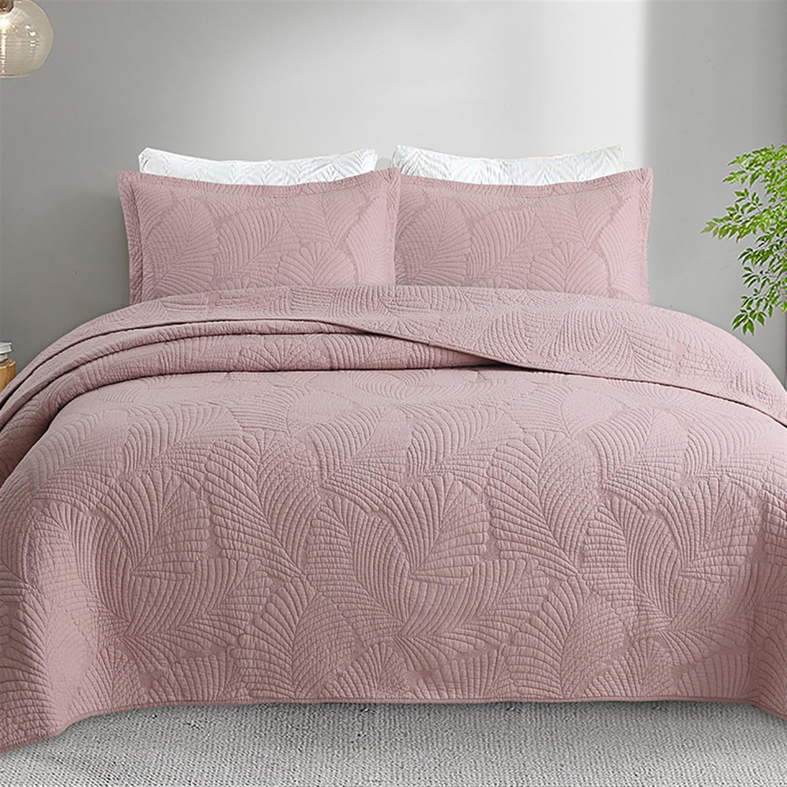 Drap-housse jupe de lit et couvre-lit brodé en pur coton lavé uni