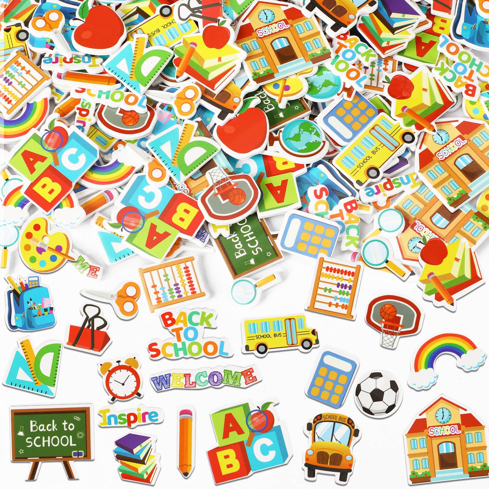 Back to School Foam Sticker, JULBEAR 300Pcs Bulk Cute Colorful Self-Adhesive Campus Themed Foam Stickers for Kids School Party Classroom Decoration DIY Crafts Favor Supplies(25 Designs)