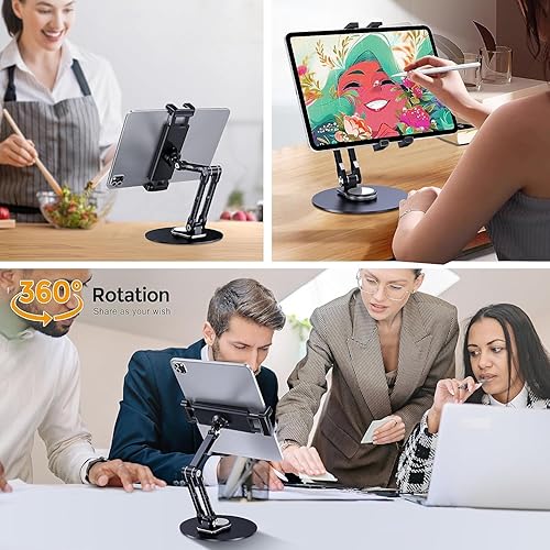 Miniatura 7 de Bimo Soporte para tablet para iPad, soporte de monitor portátil para 15.6 pulgadas, 16 pulgadas, base giratoria de 360 para Kindle de 4.7 a 16