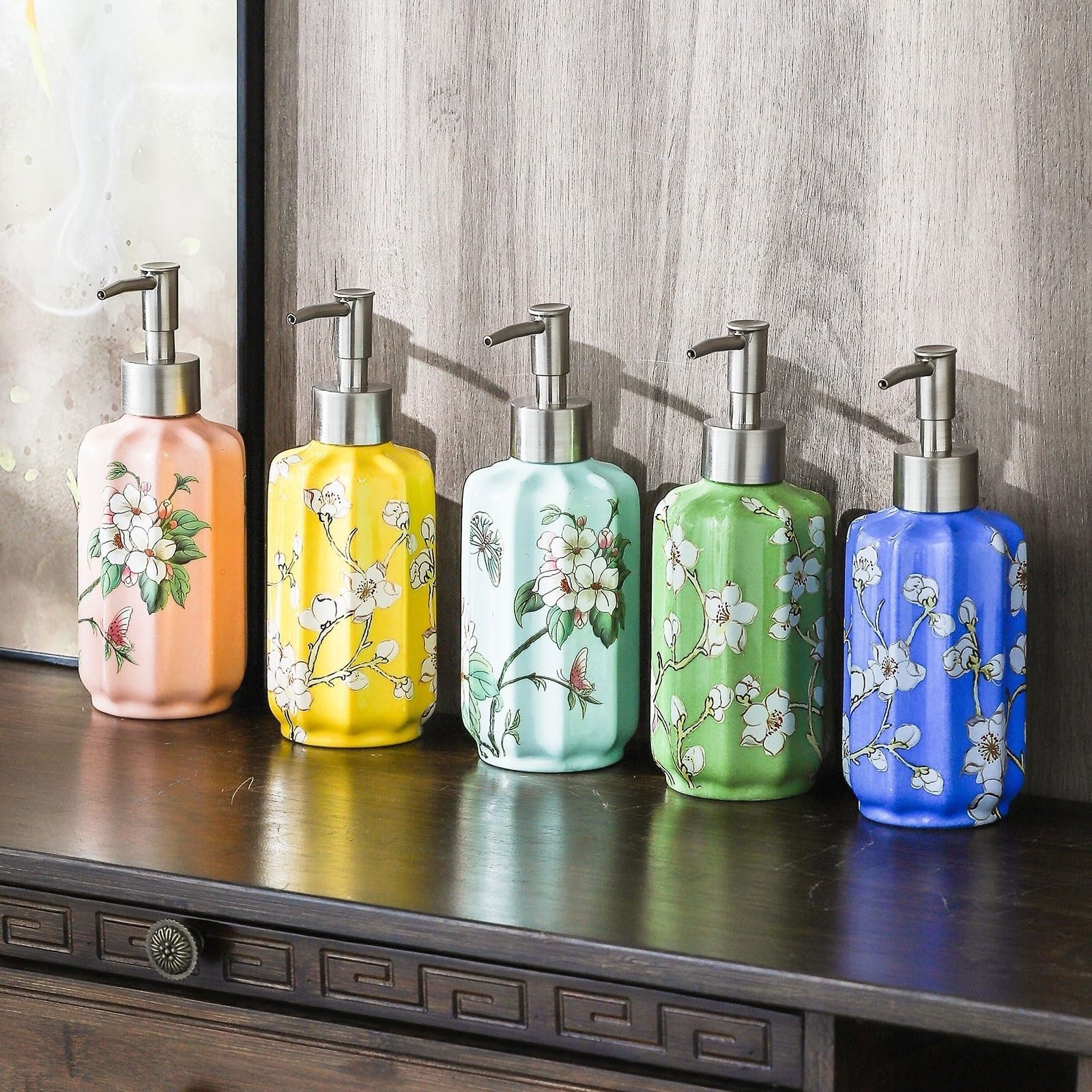 Dozownik mydła Łazienka Vintage Łazienka Butelka na żel pod prysznic 300 ml Ceramiczna butelka na balsam do łazienki Wielofunkcyjna dzielona butelka Ręczny dozownik z pom