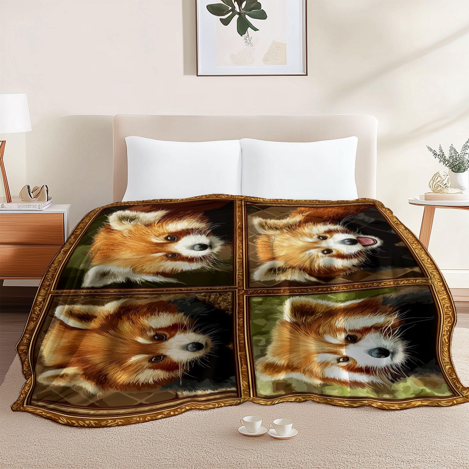 Decke Flanell 150 x 200 cm Geschenke für Frauen und Männer - Tiere Roter Panda Clipart Witzige Geschenke für Freunde zu Weihnachten und Geburtstag, Braunes