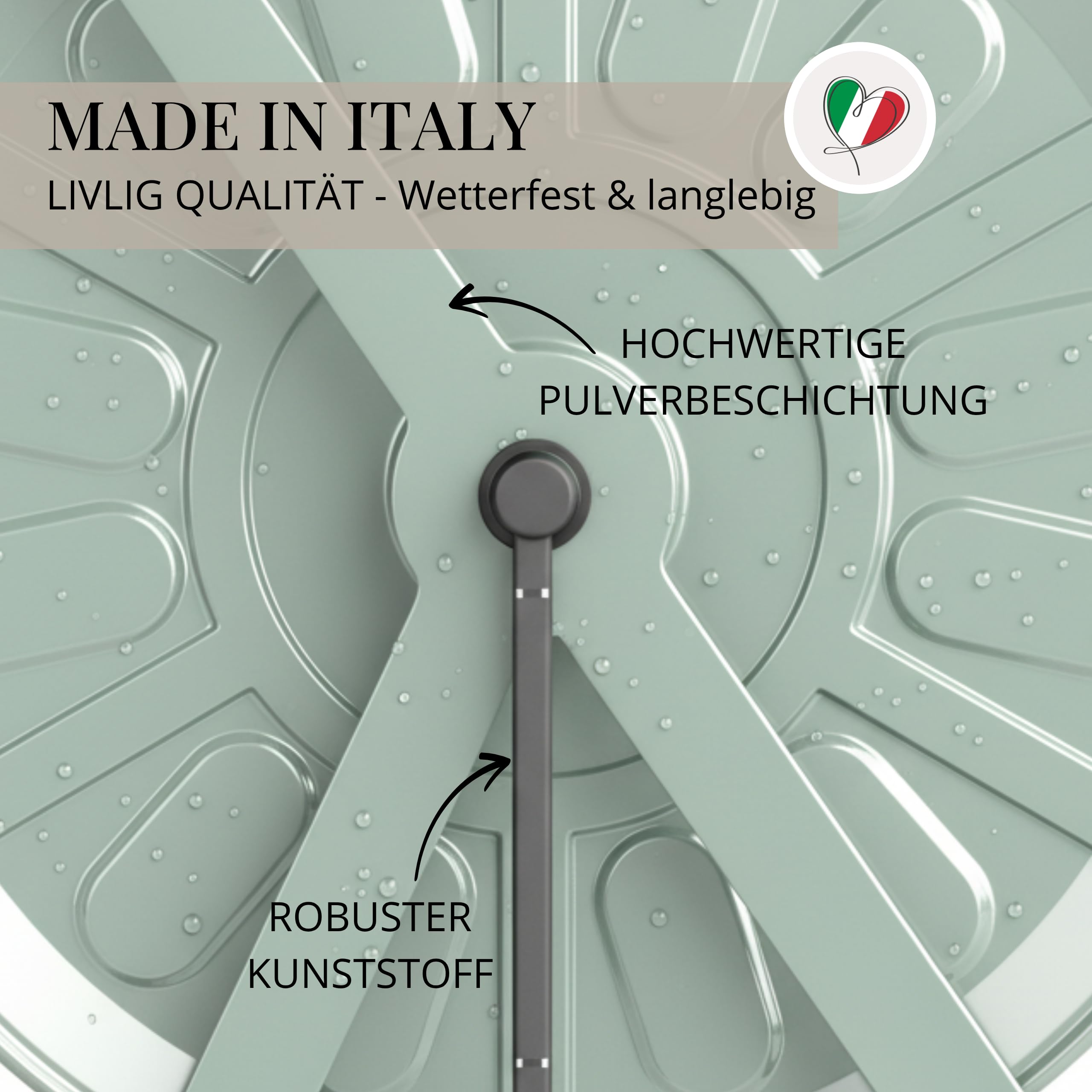 LIVLIG Schlauchwagen Metall, Premium Wagen mit Pulverbeschichtung Made in Italy, Schlauchwagen bis 80m Gartenschlauch, Gartenschlauch Trommel in Grün