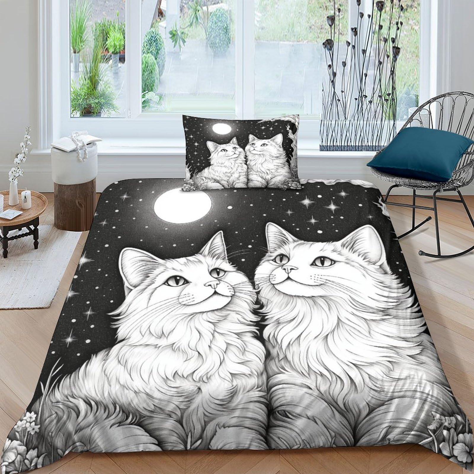 Parure de lit deux chats sous la lune pour une chambre d'enfant cocooning