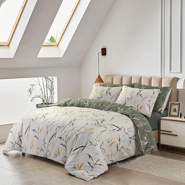 SeventhStitch Blossom Bird Duvet Cover with Pillowcases 100% Cotton Fully Reversible Floral Printed Quilt Covers Bedding Set (Double), Blue, Grey, Pink,MH123