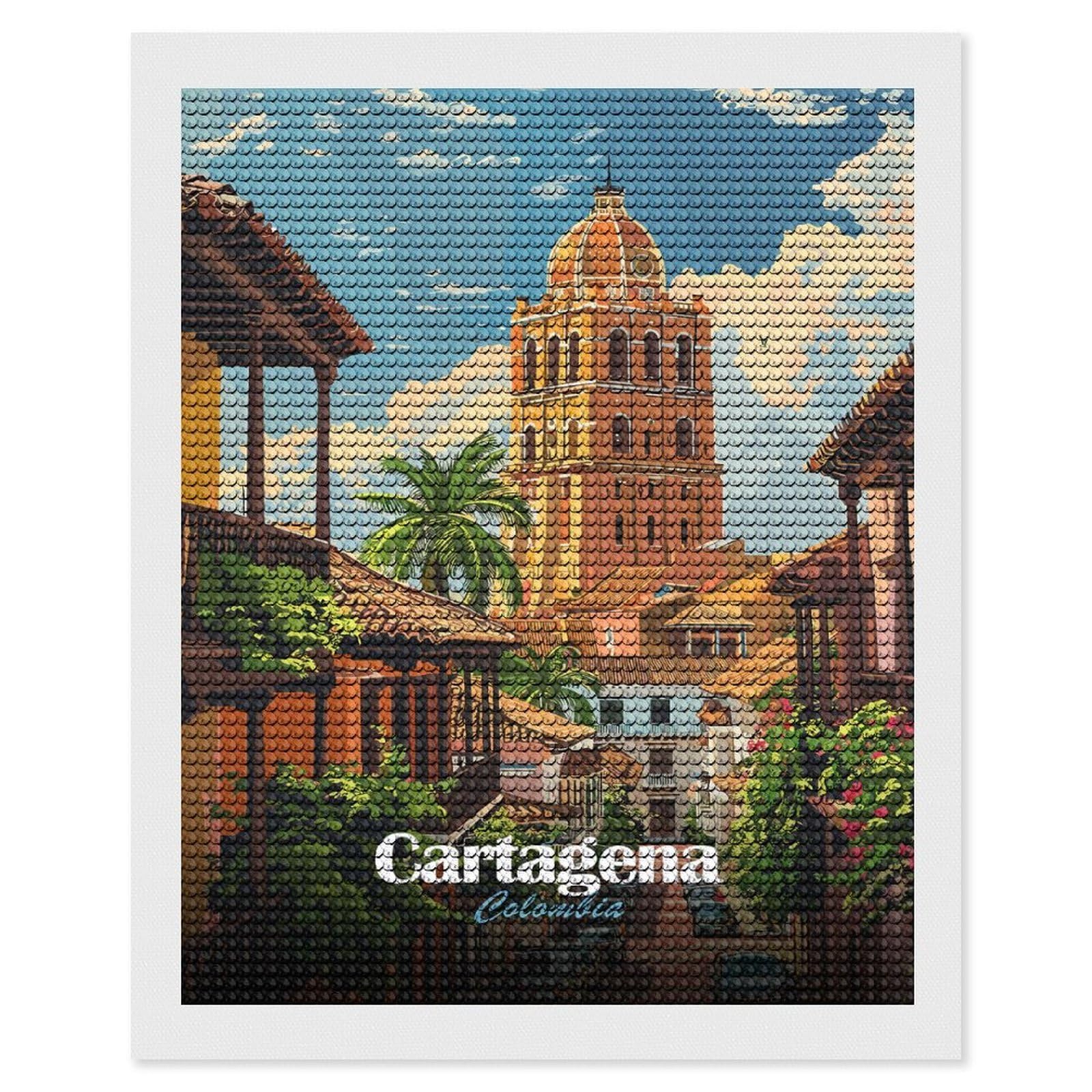 Junmoney Cartagena Colombia Travel Diamond Art Canvas 16"x20", Easy to Follow Symbols, Finish and Display, Fun Craft Experience, Aesthetic Room Decor
