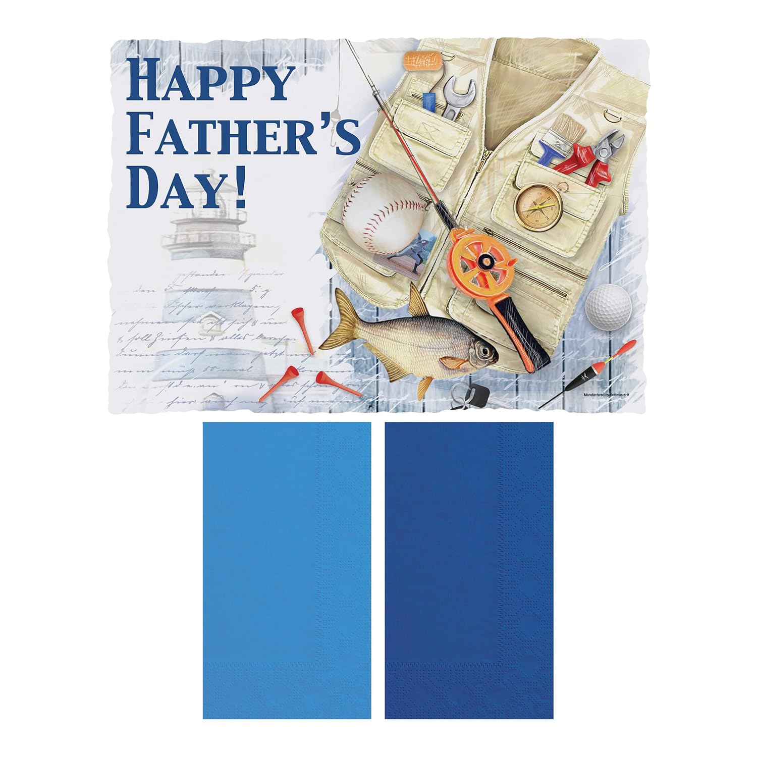Hoffmaster 856780 Fathers Day Combo Packs, 250 Placemats with 250 Coordinating Decorator Napkins in A Dispensing Box, Placemat is 9.75" Length x 14" Width (Pack of 500)