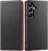 Lanhiem Case for Samsung Galaxy S24 5G, Premium Genuine Leather Case Samsung S24 with Stand Function Card Slots Flip Case Mobile Phone Case Magnetic RFID Blocker Shockproof Protective Case Black