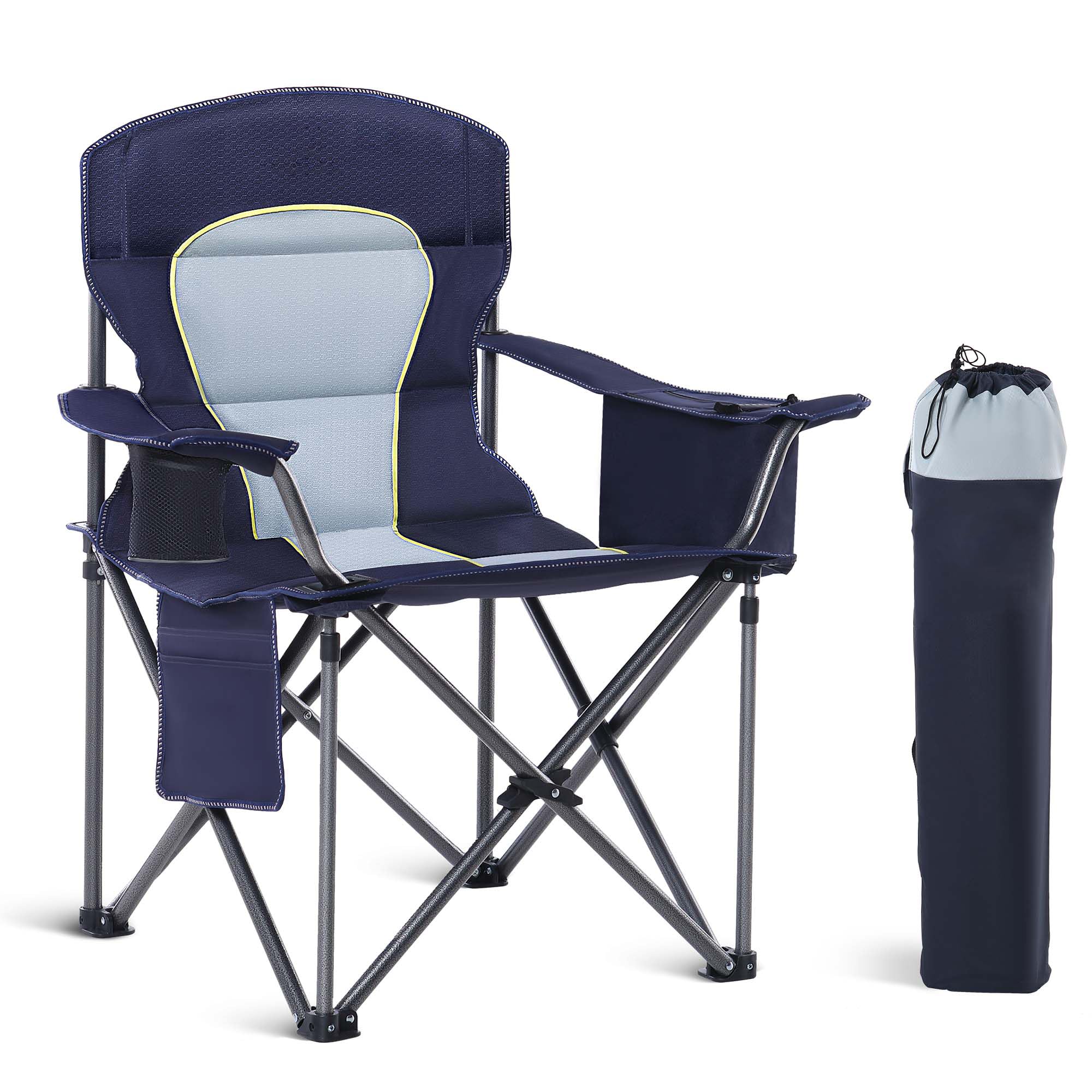 LET'S CAMP Campingstuhl Klappstuhl Faltbar Übergroßer Angelstuhl mit Getränkehaltern Kühltasche Faltstuhl Outdoorstuhl bis 200kg