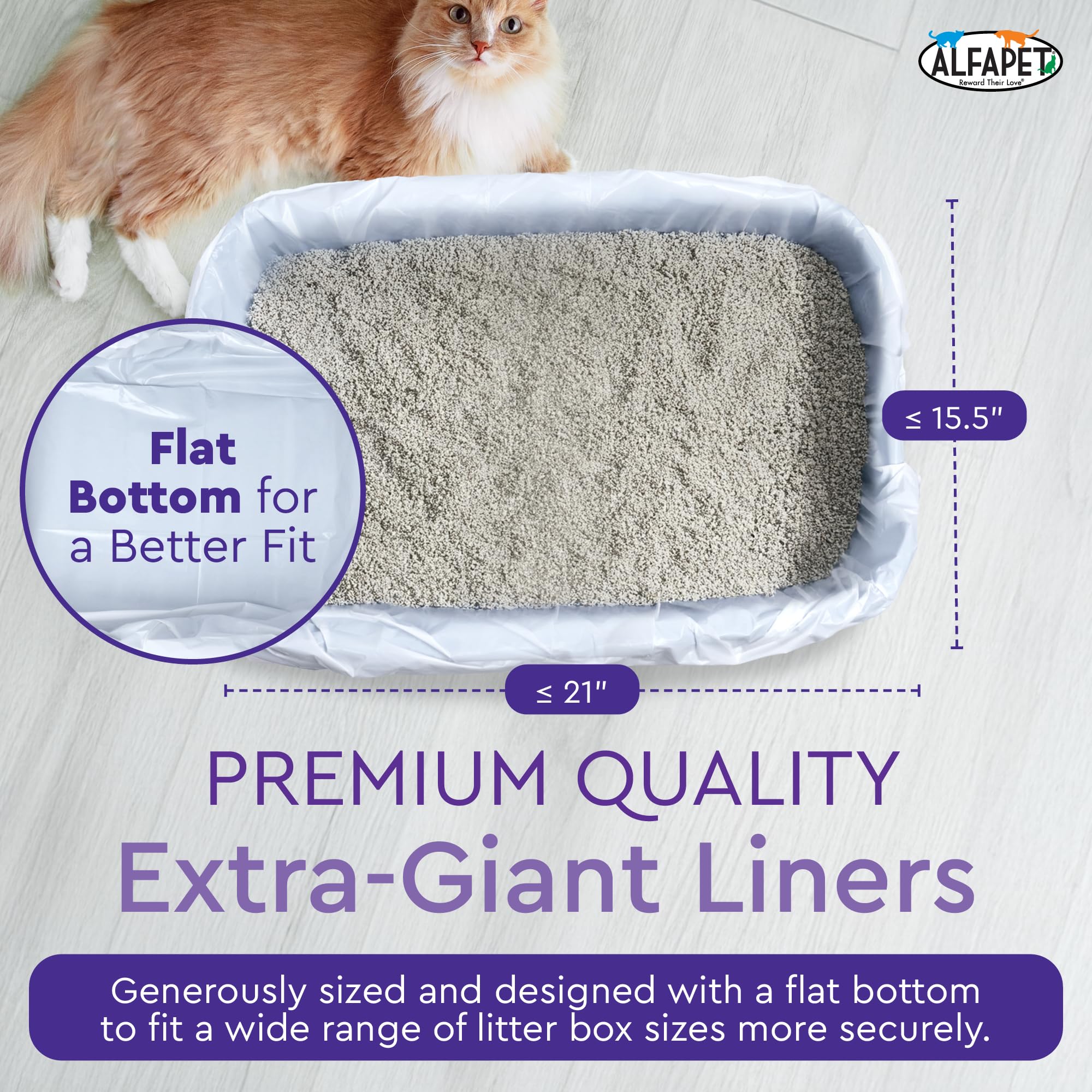 Alfapet Bolsas de arena para gatos de fondo plano, paquete de 10 bolsas de arena súper resistentes con cordón para caca y residuos líquidos, diseño jumbo para sartenes extra grandes para gatos