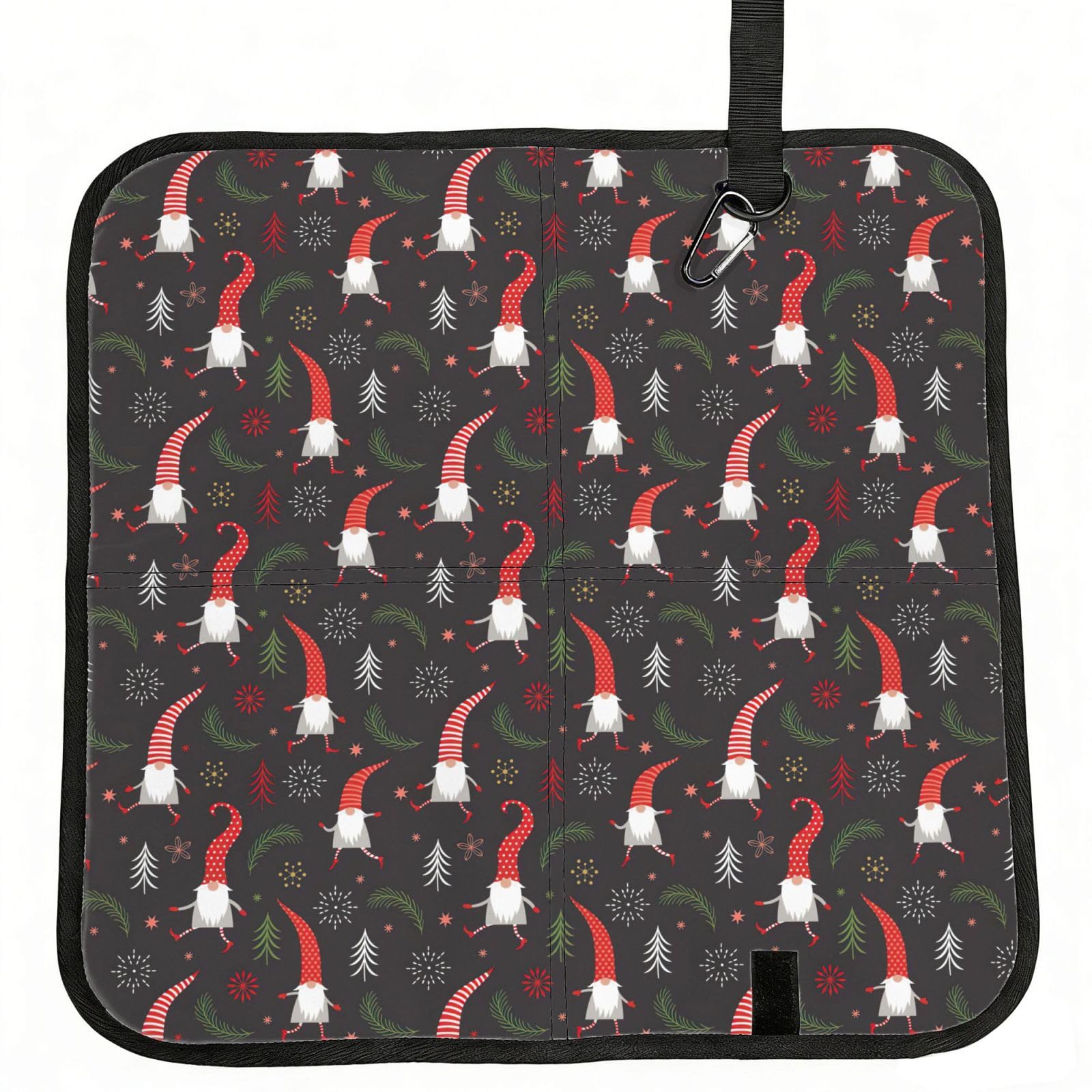 SDEGTHO Christmas Gnomes Printed Foldable Seat Pad with Closure, Lightweight Cushion for Airplane Travel Camping