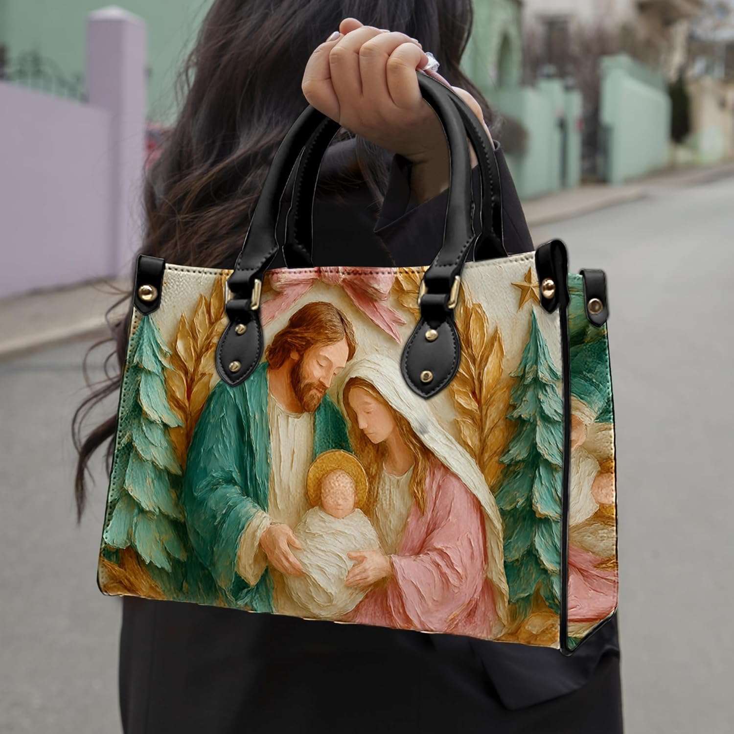 Personalized Christmas Leather Bag, 3D Inflated Handbag with Adjustable Strap, Custom Name Holiday Purse for Women Mom - Image 2