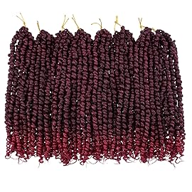 Leeven Ombre Burgundy 10 Inch Pretwisted Passion Twist Crochet Hair 8 Packs Pre Looped Red Short Bob Curly Ends Bohemian Braids Synthetic Hair Extensions for Black Women 12 Strands/Pack TBUG