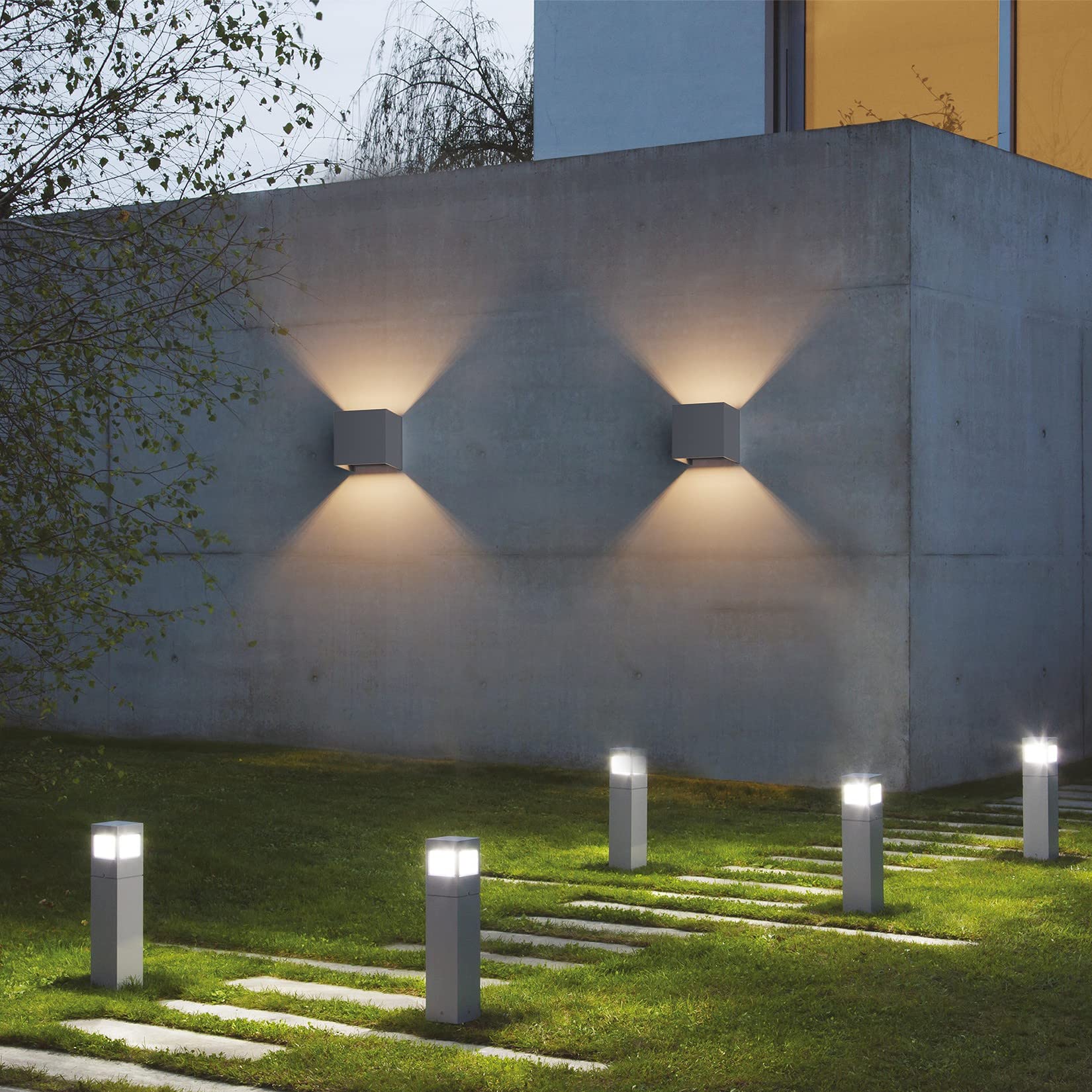 Klighten 4 Pack Aussenlampe mit Austauschbarer G9 LED Lampe Warmweiß 3000K, Aluminium LED Wandlampe Innen/Aussen Einstellbar Abstrahlwinkel Außenwandleuchten für Wohnzimmer Garten, Anthrazit