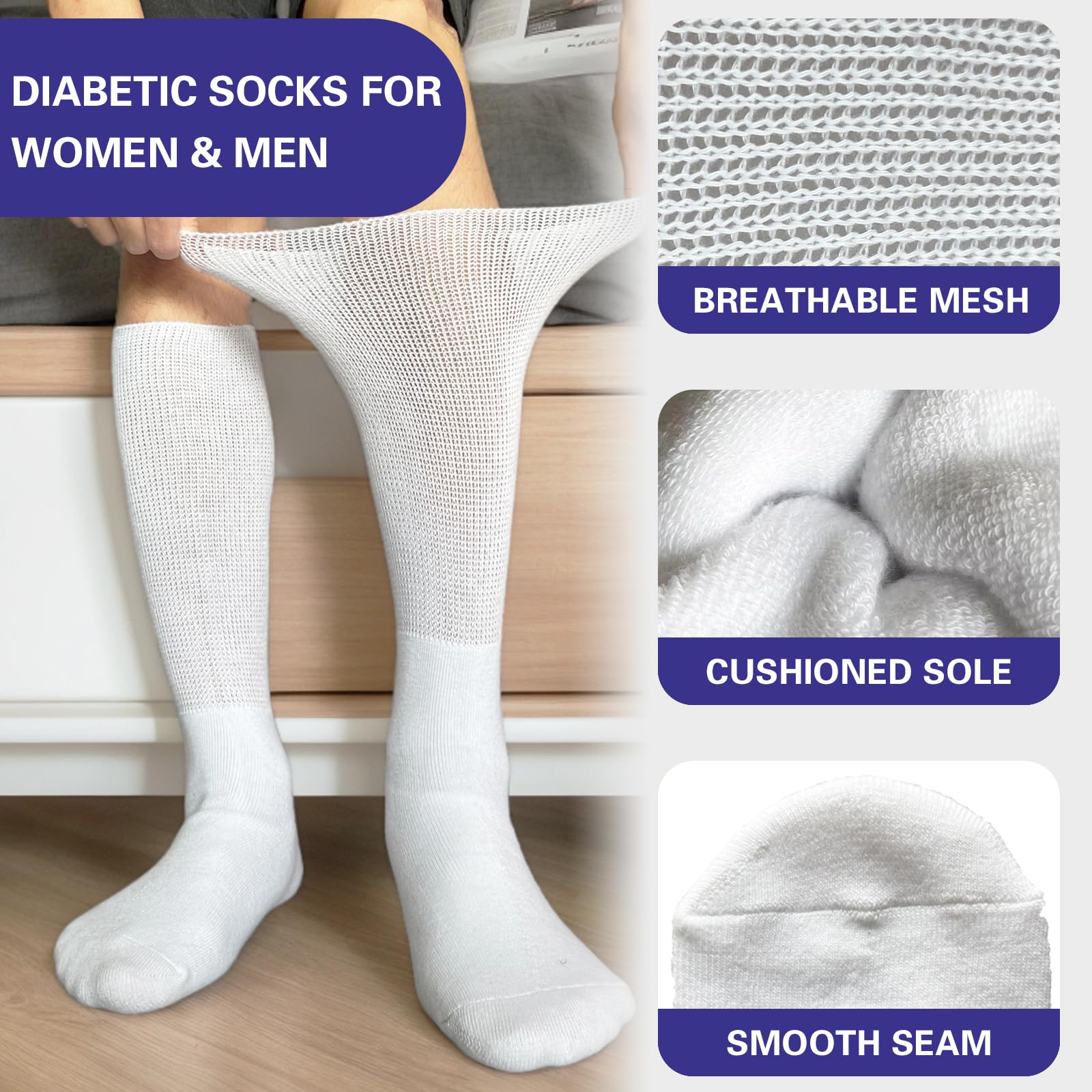 Calcetines para diabéticos extra anchos 2 pares de calcetines bariátricos anchos no vinculantes para hospitales hinchados neuropatía para hombres y mujeres