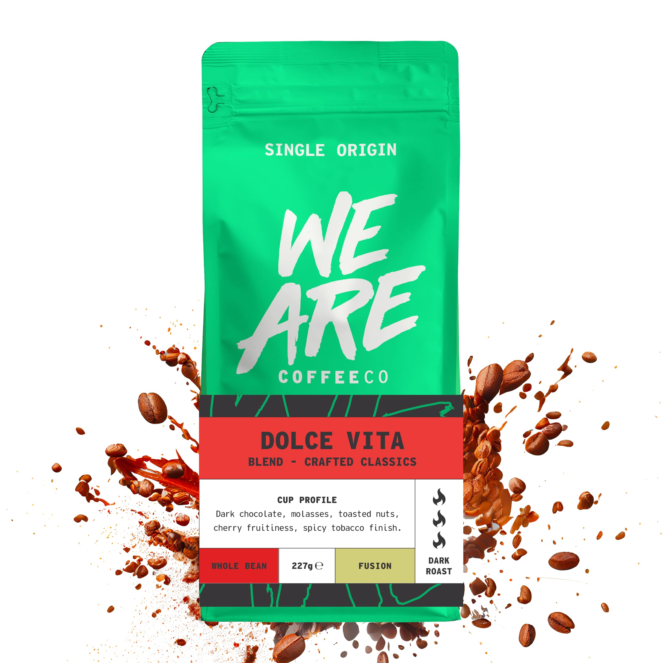 We Are Coffee Co - Single Origin Blend Coffee Beans - Dolce Vita Blend | Whole Bean 227g | Dark Roast | 100% Arabica | Freshly Roasted in the UK