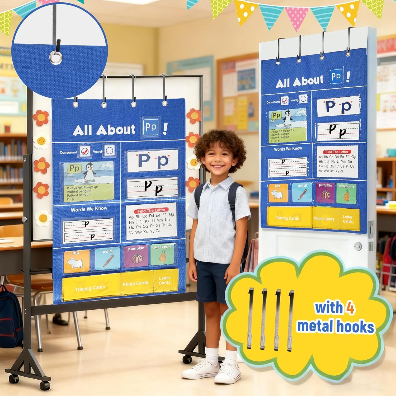 Alphabet-Lerntaschendiagramm – Interaktive ABC-Buchstabenerkennung, Wandtafel für Klassenzimmer und Heimschule, Lernwerkzeug für frühes Lernen