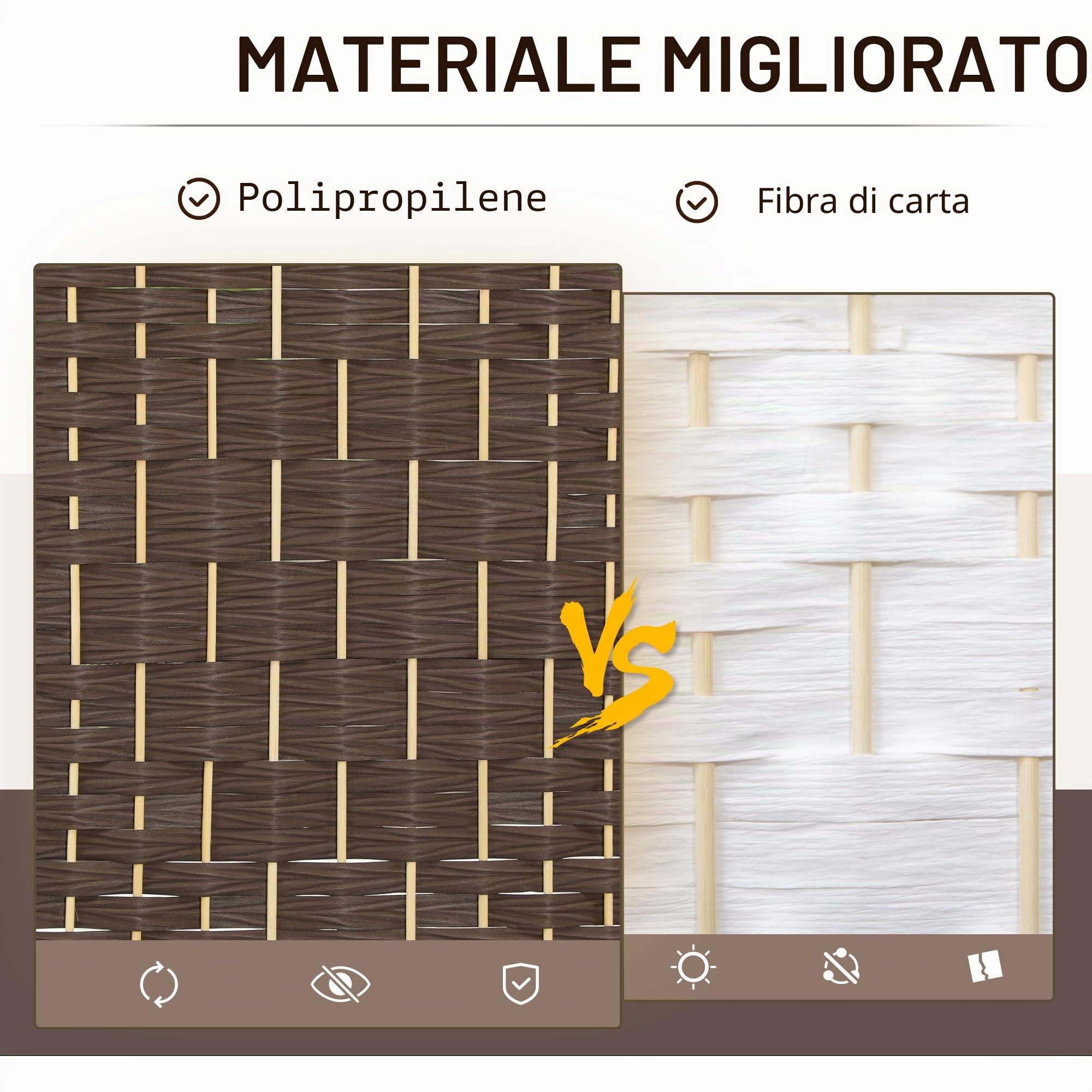HOMCOM Paravento interno in legno, 4 pannelli, 180 x 180 cm, divisorio pieghevole per soggiorno, camera da letto, casa, marrone