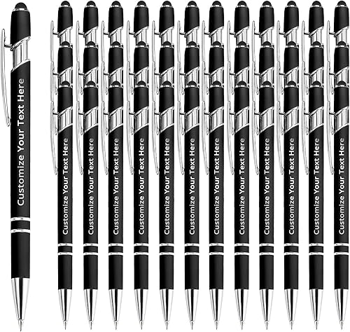 Miniatura 8 de Aolun Bolígrafo personalizado, bolígrafo grabado personalizado con lápiz capacitivo, 12 unidades, metal suave al tacto, introduce el nombre,