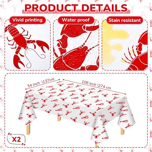 Miniatura 3 de Flutesan 2 manteles de cangrejo de río y 2 carteles de langosta para hervir con cangrejos y langostas, fundas de mesa para decoración de fiestas de