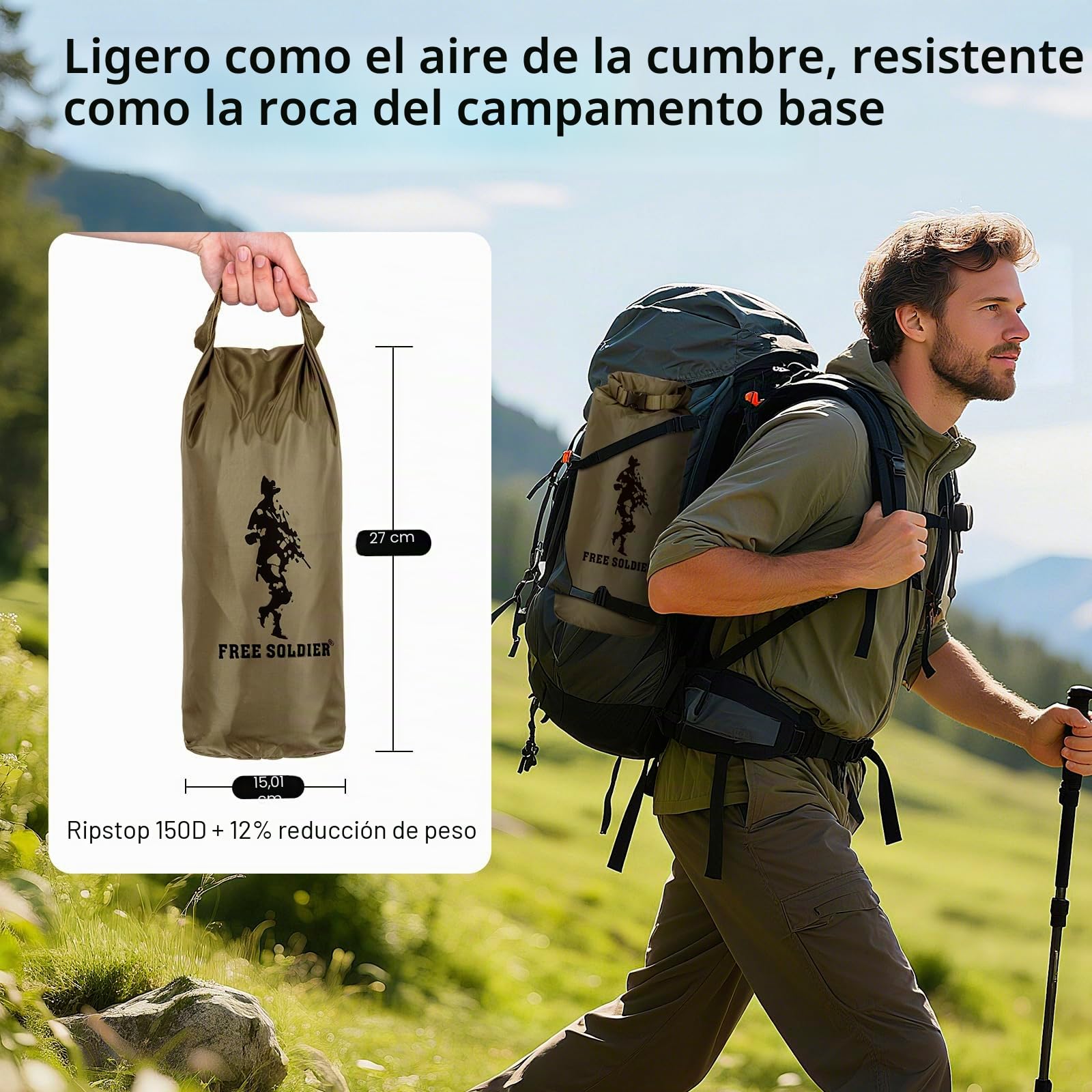Free Soldier Toldo de Acampada y Deportes al Aire Libre Impermeable Portable Multifuncional para Viajar Tienda de campaña Toldo Refugio Parasol Toldo （Marrón con uñas）